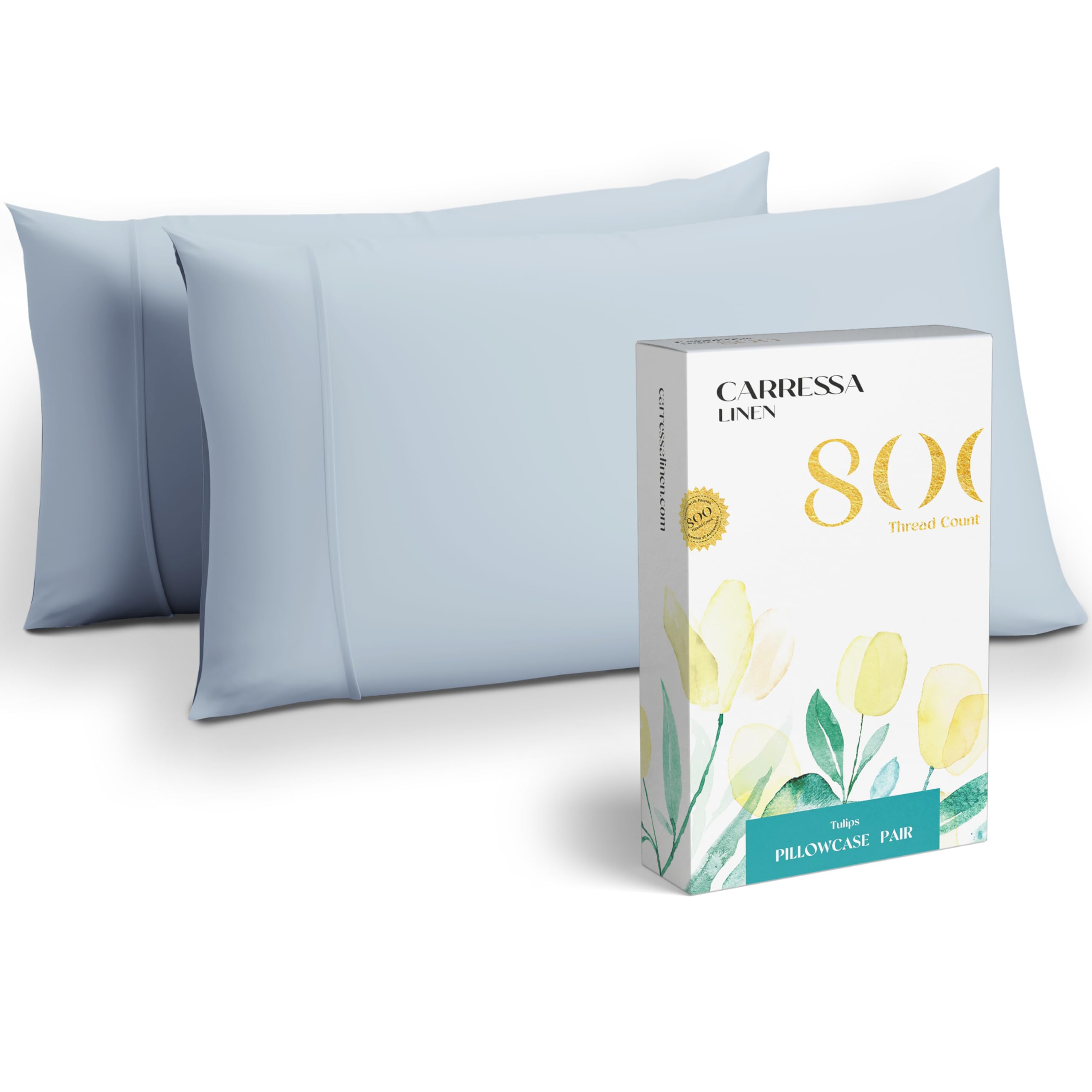 Carressa Linen 800 Thread Count Egyptian Cotton Pillow Cases, Light