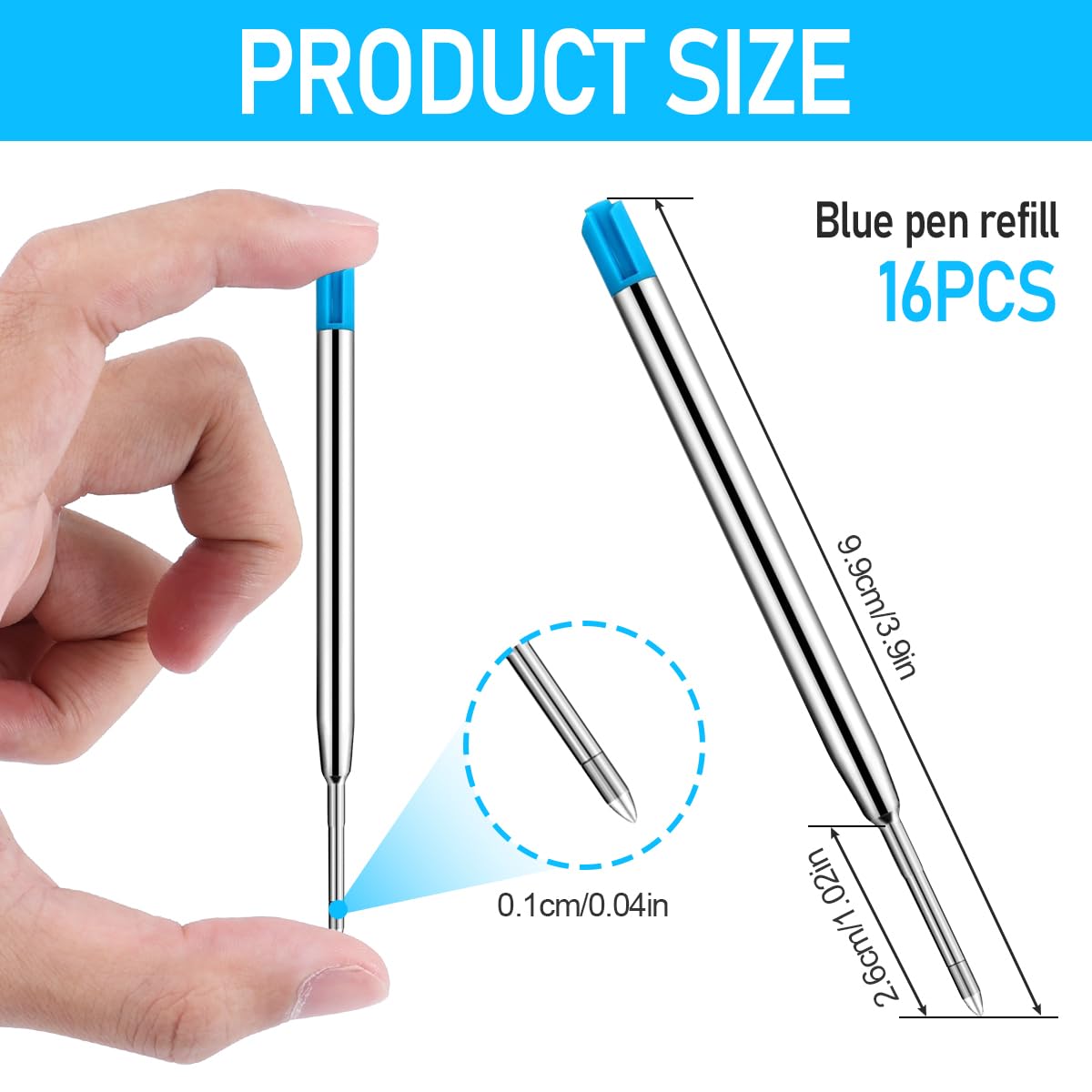Giabo Ricarica Grande Formato│Nero│Set di 2 Ricariche per Penna a Sfera│Mina di Ricambio con Spessore di Tratto M