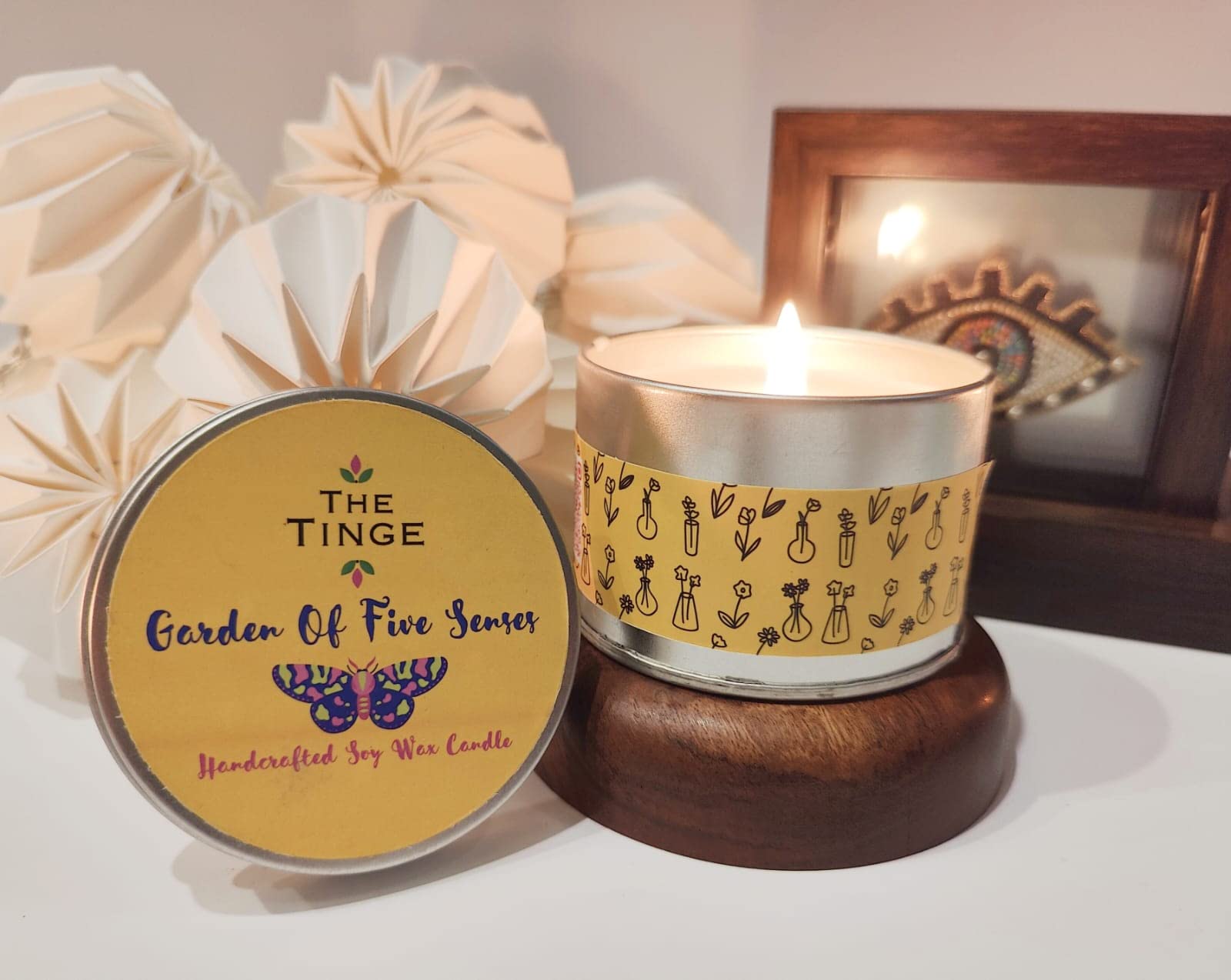 THE TINGEHandmade Garden of Five Senses Scented Soy Wax Tin Jar Candle for Birthday Anniversary Gifting I Home Decor Scented Candle Burning Time 28 Hours