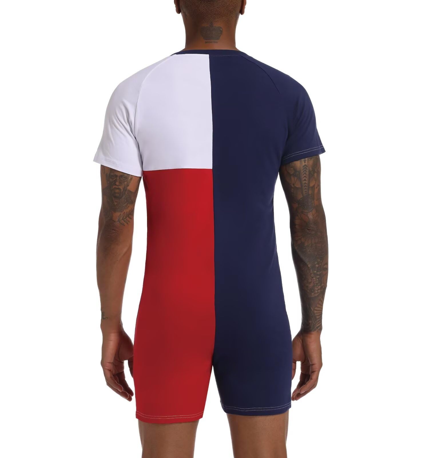 Landofgenie Męskie Body Onesie Bawełniane Jednoczęściowe Piżamy z Guzikami w Kroczu Piżama Czerwona Niebieska Kontrastująca