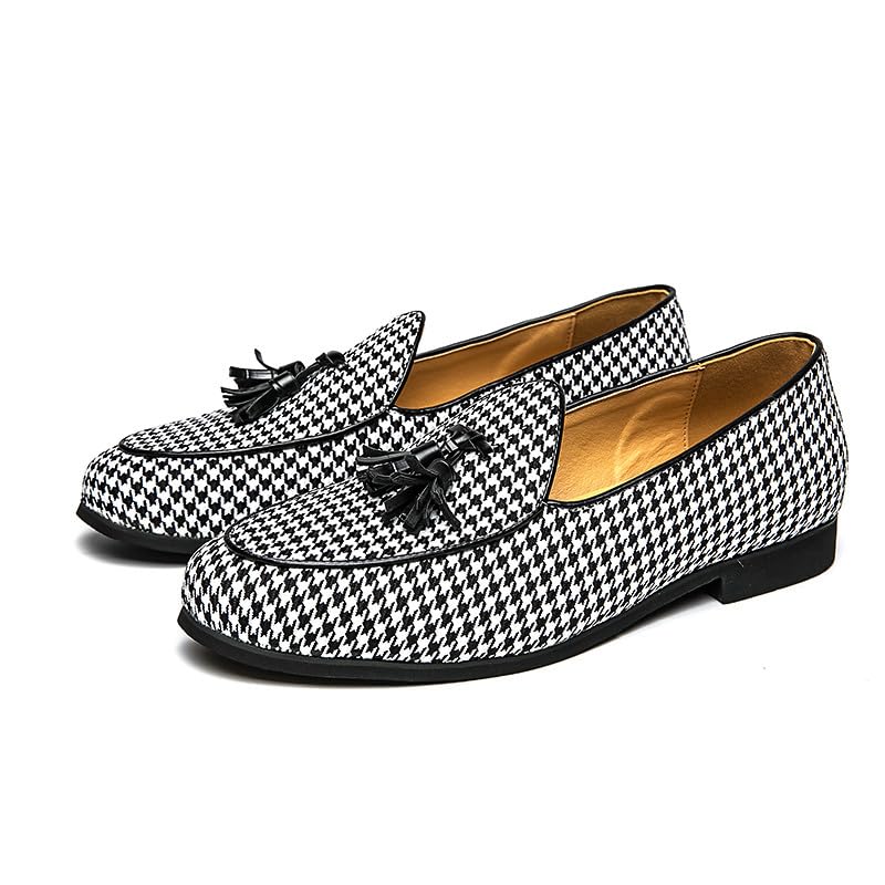 Santimon Mens Loafers Wedding Dress Shoes Slip-On Hounstooth Tassel Loafers for Men Tuxedo Suit Shoes3
