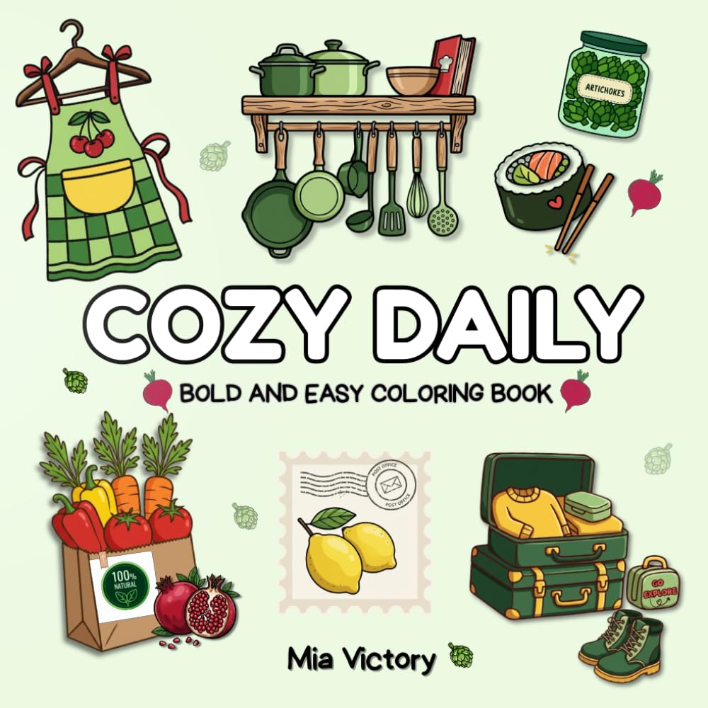 "Cozy Daily" Bold And Easy Coloring Book: A relaxing journey through simple, bold illustrations to color every day