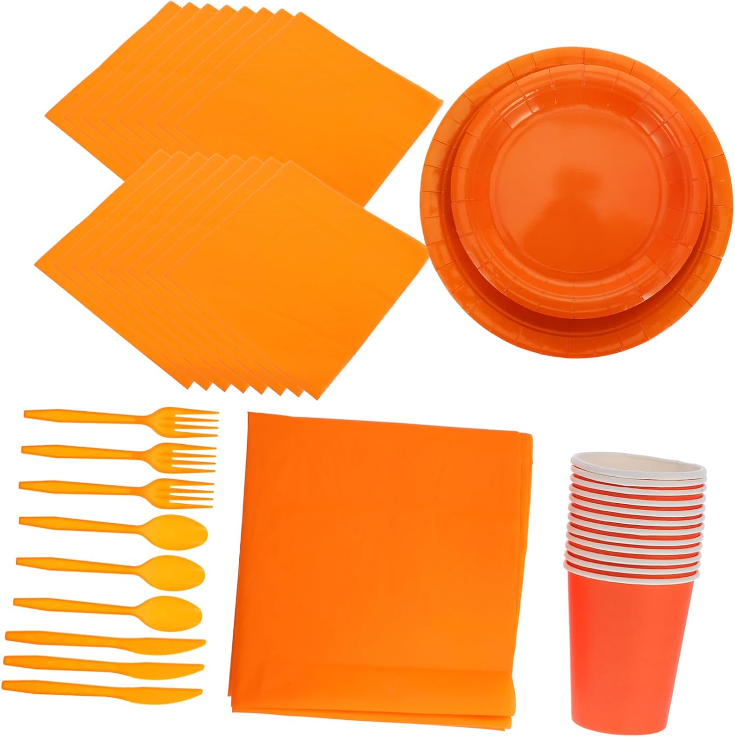 Versatile Orange Party Tableware Set Dinnerware with Plates Cups Napkins Cutlery and Tablecloth for Weddings Gatherings and Celebrations