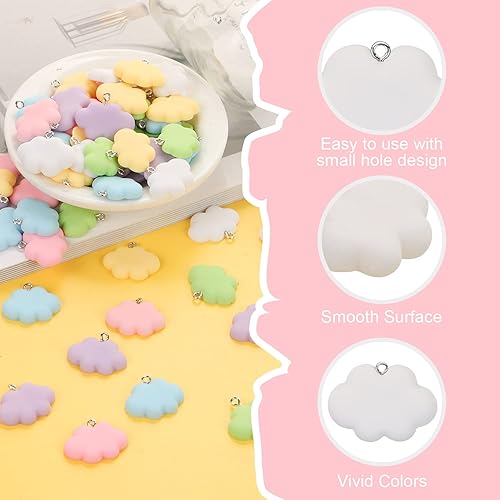 Miniatura 3 de BENOSPACE 60 dijes de nube 3D con diseño de nube de dibujos animados, accesorios para hacer joyas, cuentas coloridas con parte trasera plana,