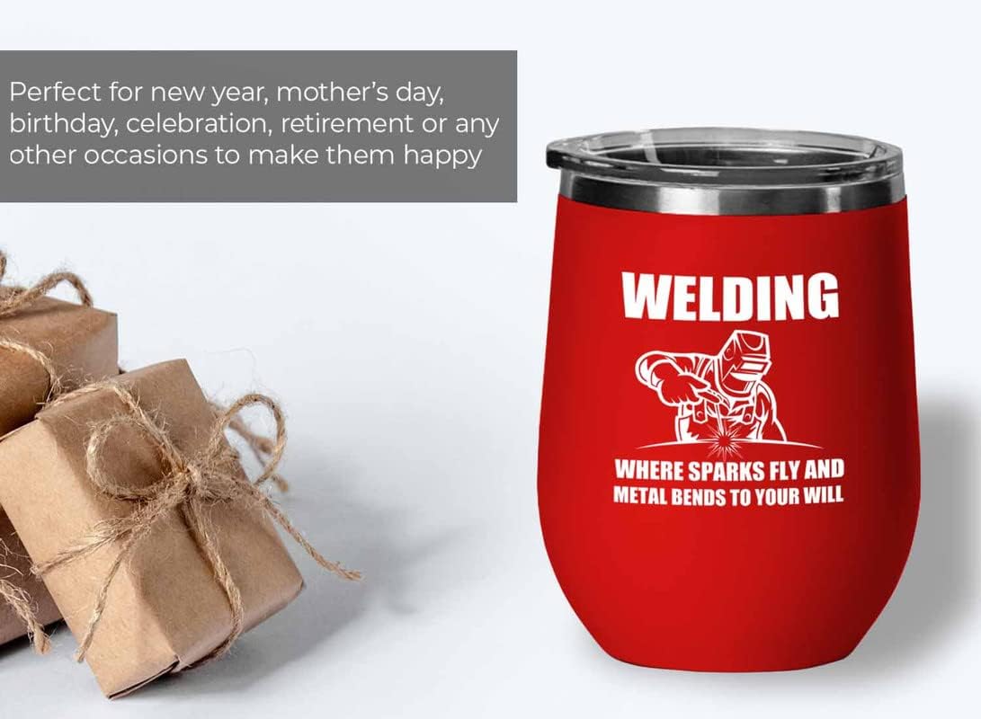 Welder Red Wine Tumbler 12oz - bends to your will - Welding Tool Welder Ironworker Pipefitter Welding Supplies Welding Gifts Welder Dad