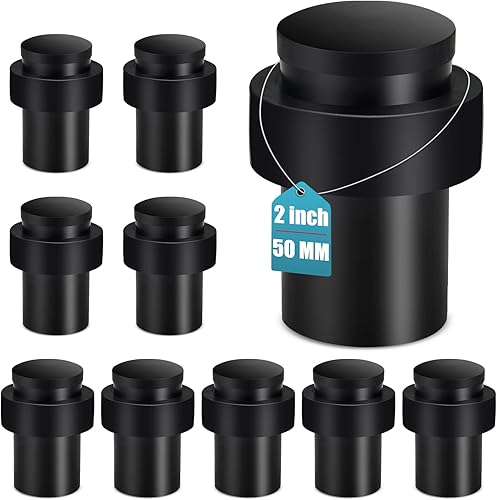 Vista 49 de KOLAKO Tope de puerta, tope de puerta cilíndrico para piso, 2 pulgadas/acero inoxidable, negro, moderno, resistente, cepillado sólido con Negro-2