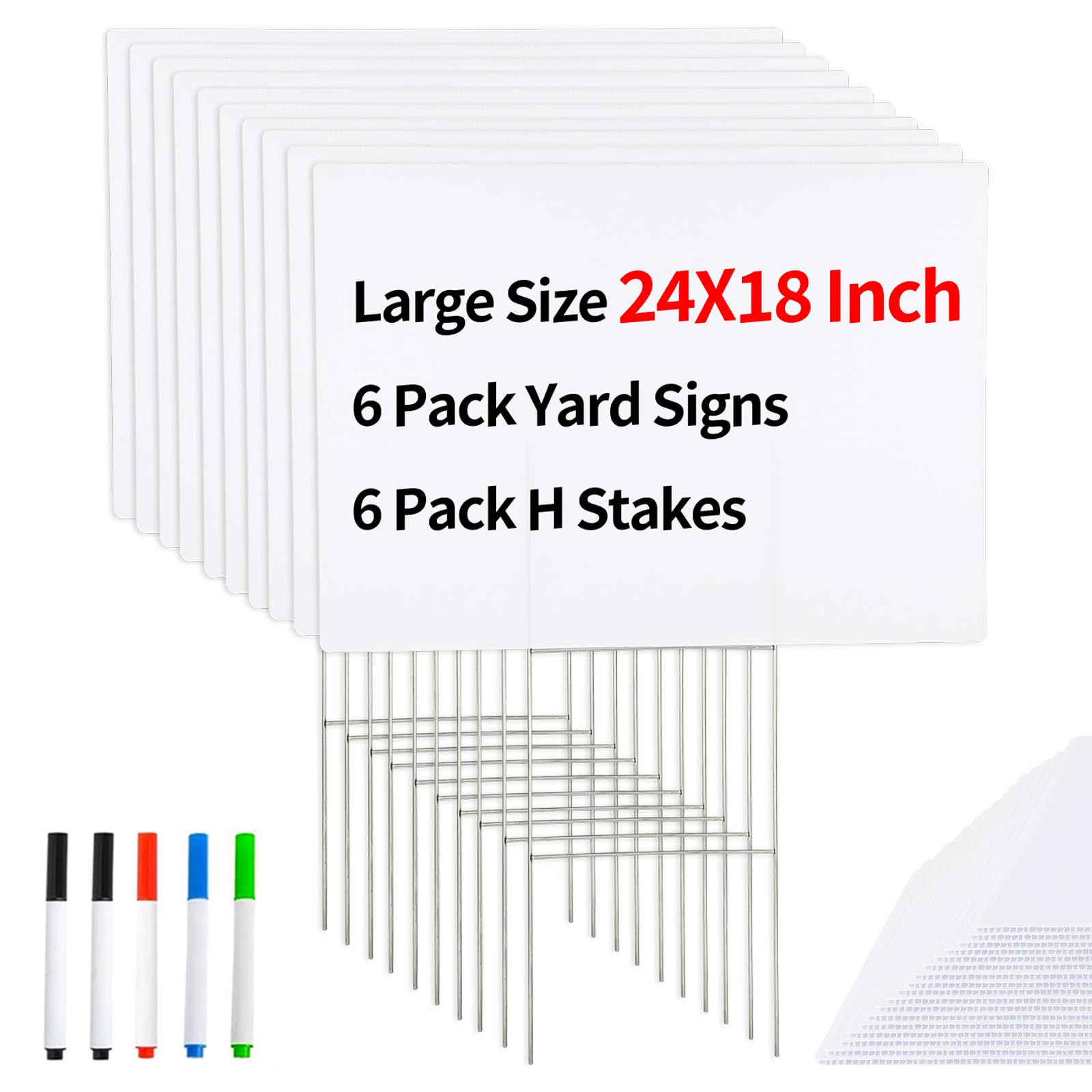 6 Pack Large Blank Yard Signs with Stakes, 18