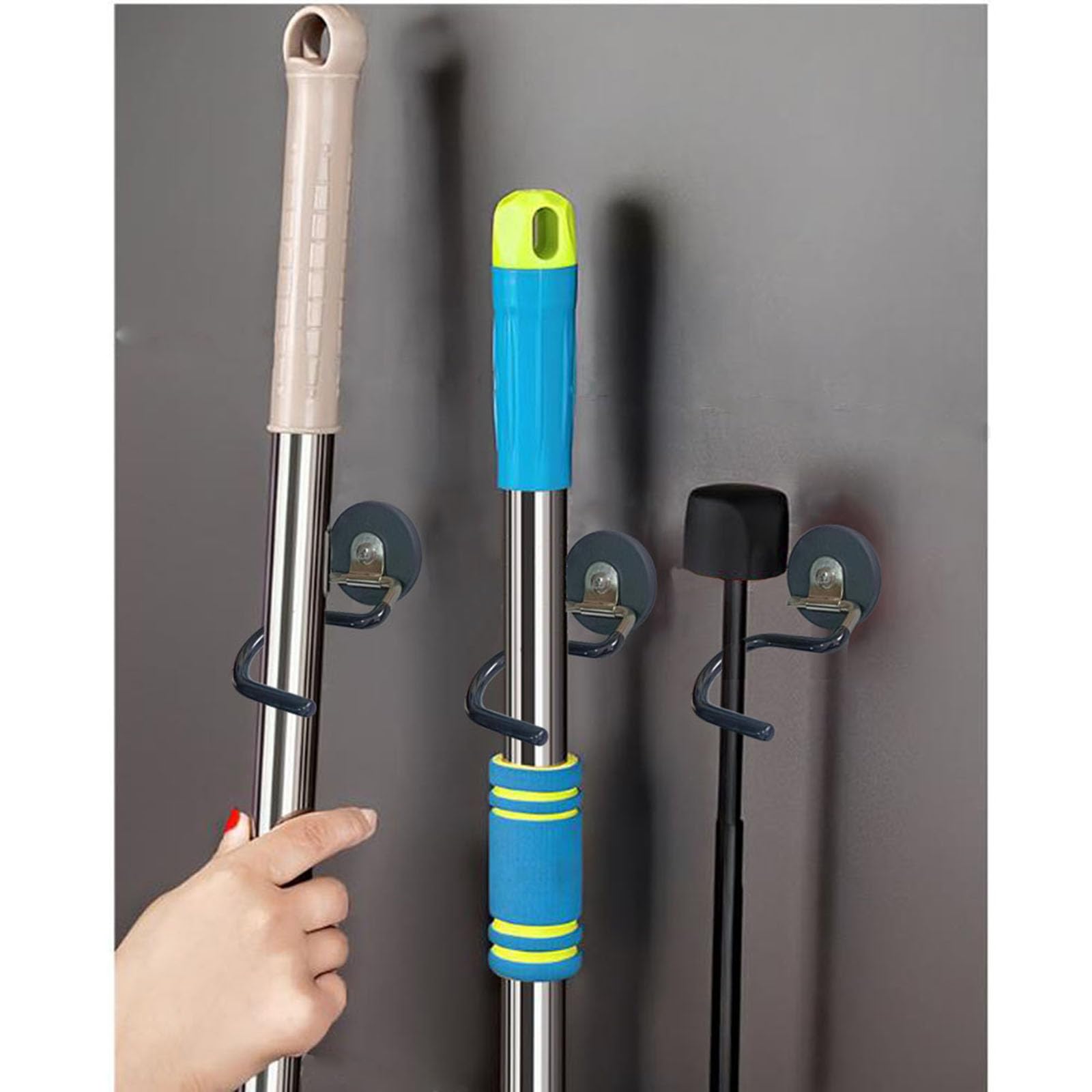 Soporte magnético para escobas, gancho magnético en forma de S, de acero inoxidable, resistente, soporte para escoba y trapeador para cocina, garaje, 2 unidades 3