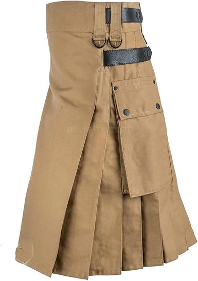 Scottish Hybrid Tartan Kilts - 8 Yard 16 oz acrylwol Tartan Utility Kilt voor heren - Premium leren riem cargozakkilt - 60 kleuren - België
