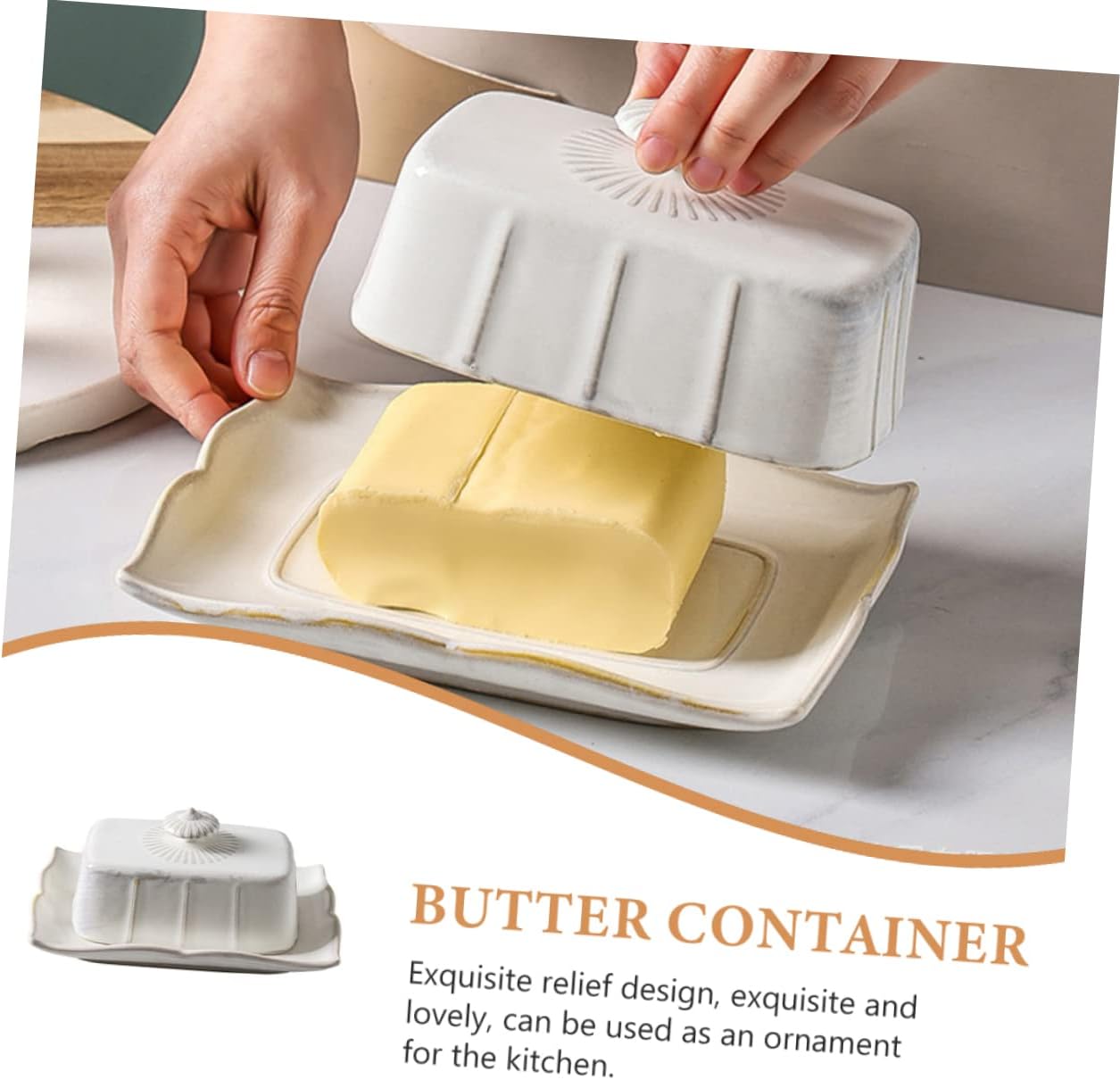 Delicate Porcelain Butter Dish with Lid Rectangular Ceramic Butter Plate for Freshness Preservation Multi Use Serving Tray for Home Restaurant and Hotel Kitchens