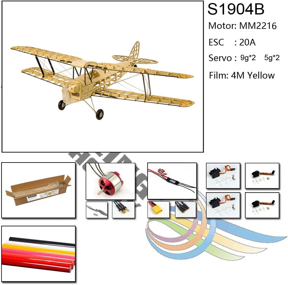 Amаzіng 🔥 39 Balsa Laser Cut Model Kit De Havilland DH82a Tiger Moth Biplane by DW Hobby Electric Airplane Kit to Build for Adults (S1904B)