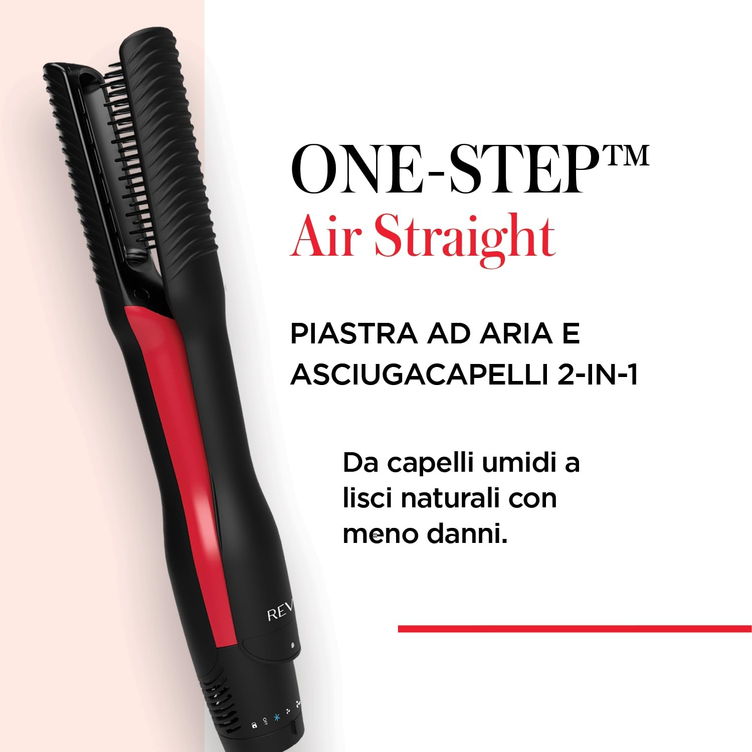 REVLON One-Step Air Straight Piastra ad aria e Asciugacapelli 2-in-1, Asciuga e liscia con l'aria calda, senza calore estremo - Piastre e denti infusi con olio di Argan RVDR5330E