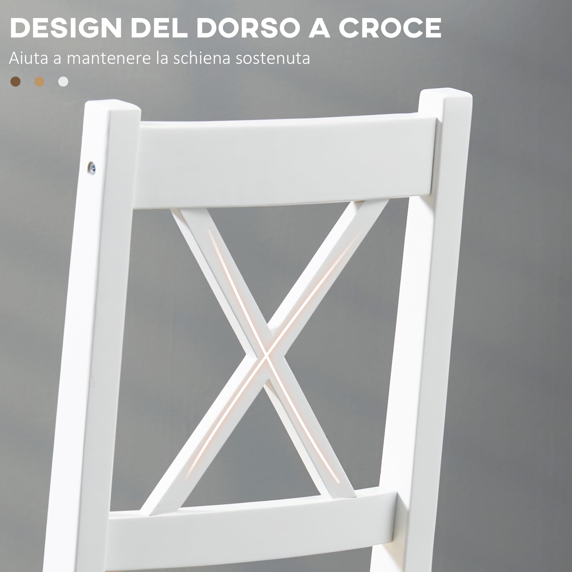 HOMCOM Set 4 Sedie Schienale Croce 41x46.5x86 cm Bianco e color Rovere