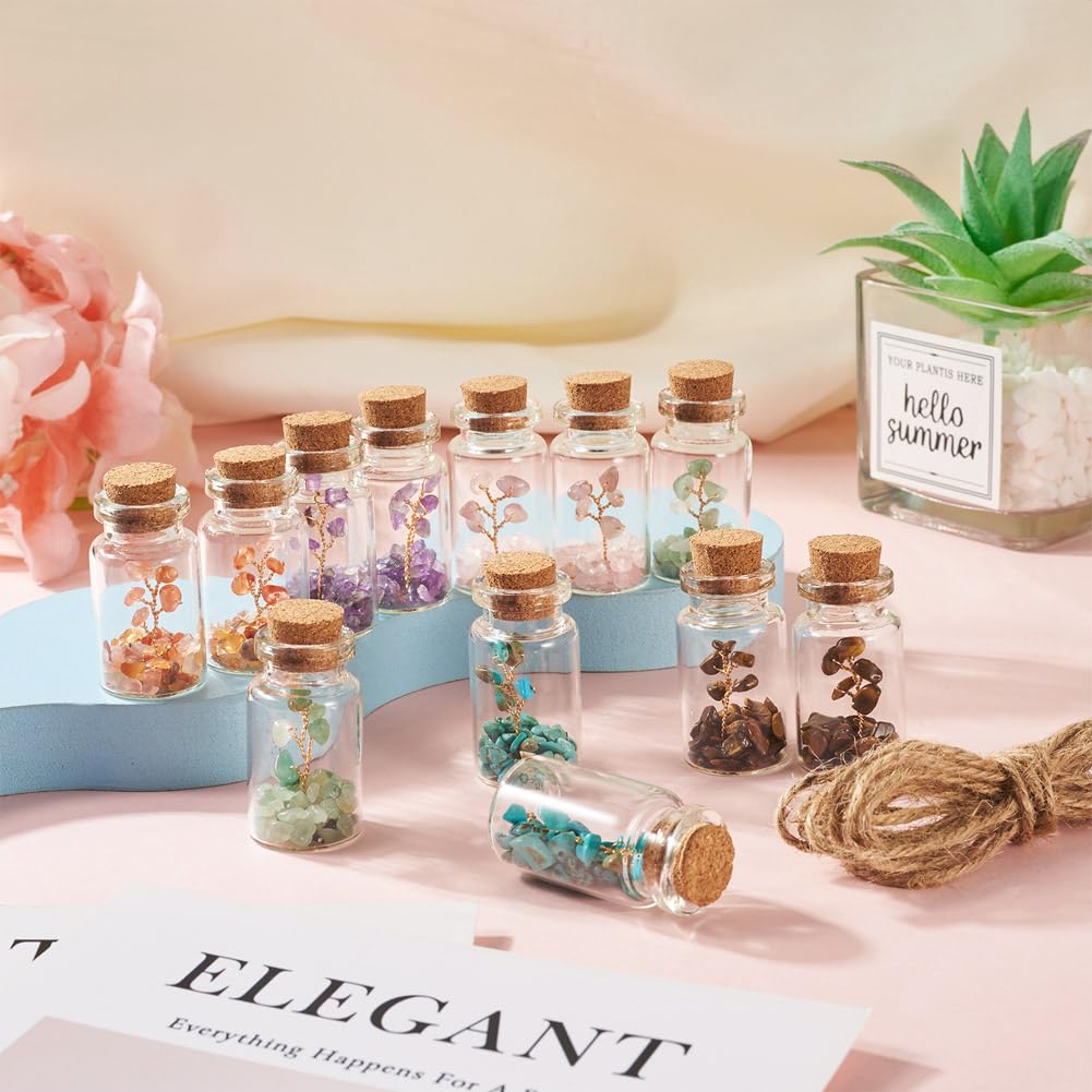 Lot 12 Bouteilles Vœux Verre Avec Arbre De Vie - 6 Styles Pierres Naturelles Pour Bijoux Et Décoration Bouteilles à Vœux En Verre