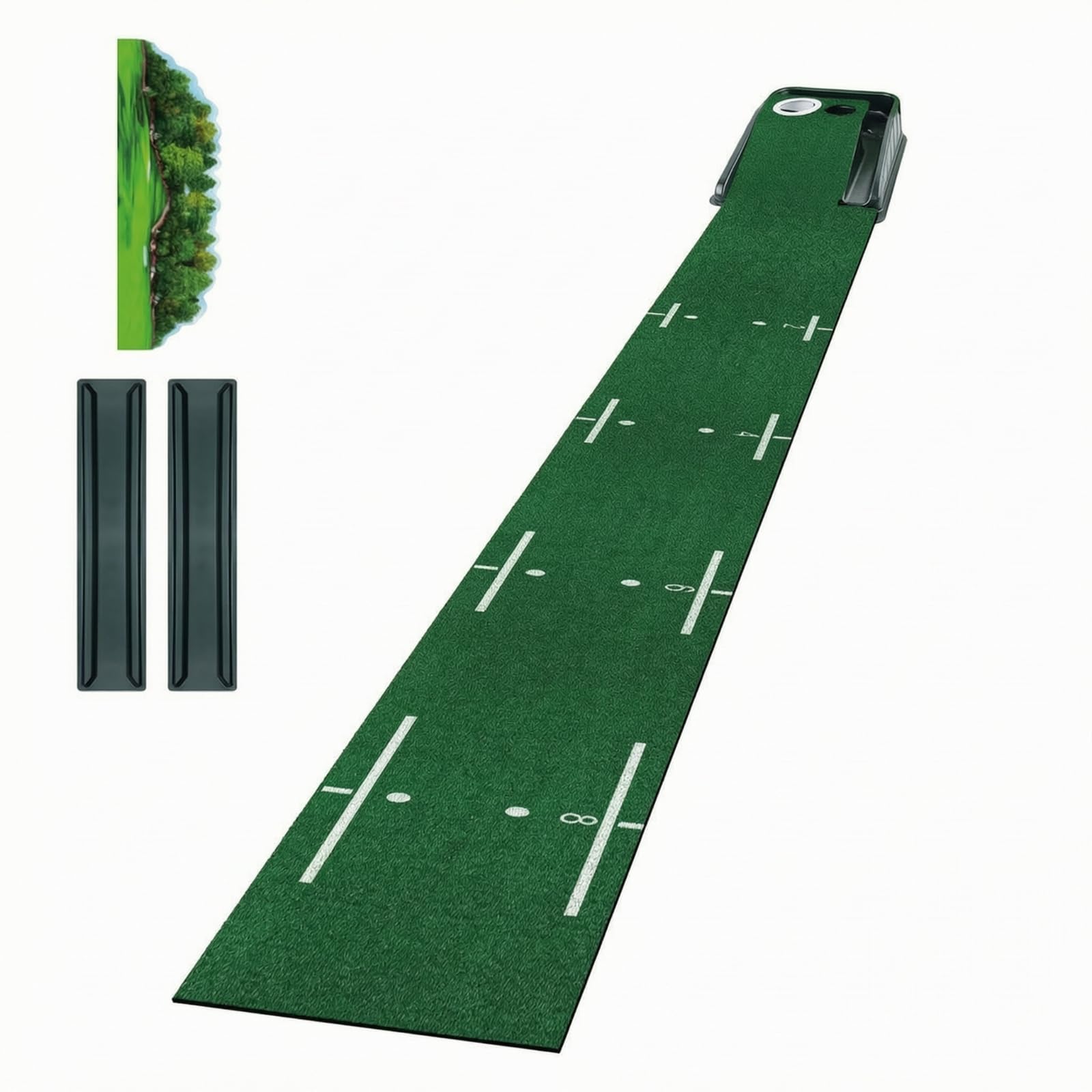 Alfombra de Práctica de Golf con Césped Artificial Tapete de Putt Superficie de Rodadura Estera de Entrenamiento con Guías de Distancia y Bordes