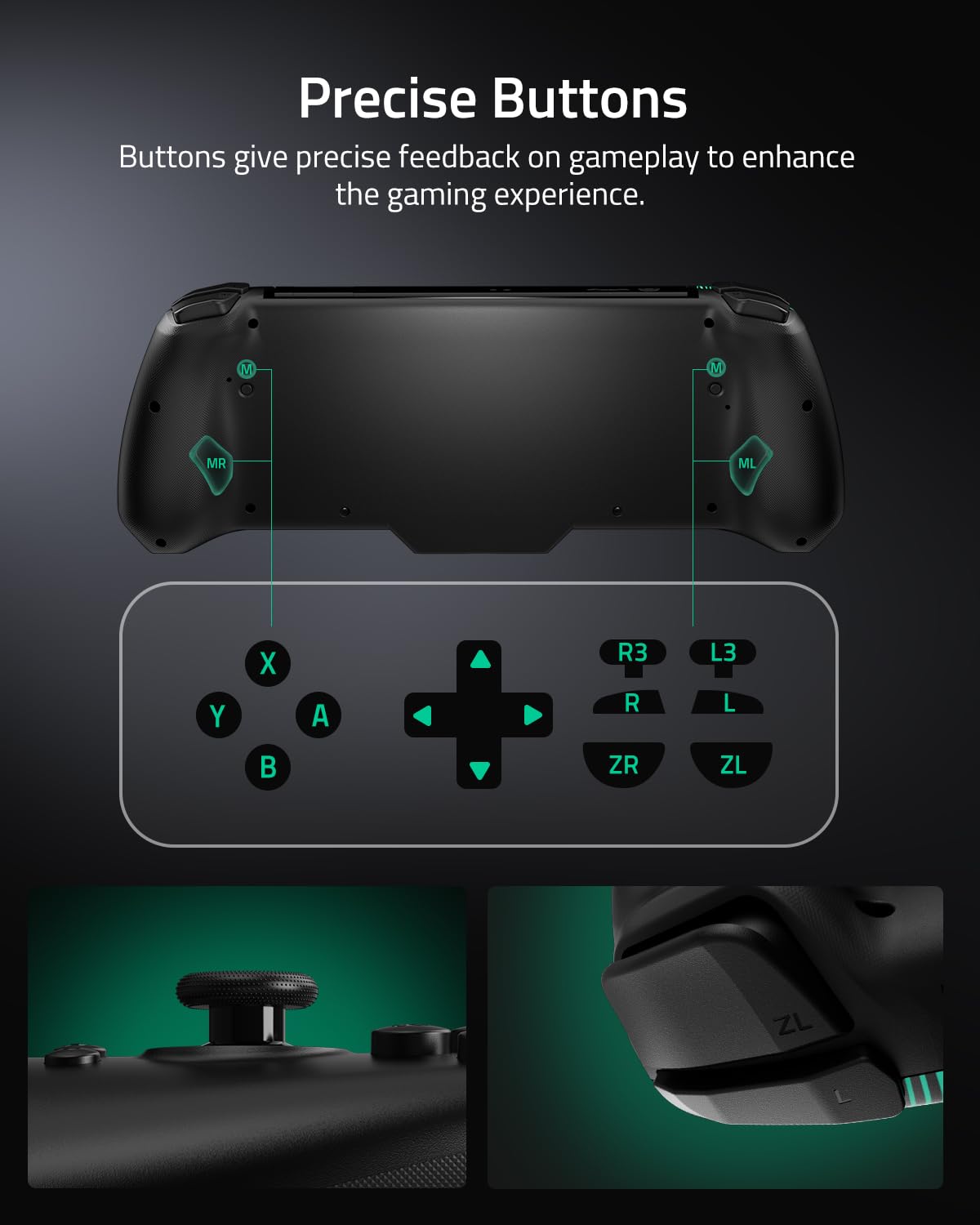 FUNLAB Switch Handheld Controller Hall Effect Compatible with Nintendo/OLED, Luminous Switch Joypad Controller Customizable, Ergonomic Switch One-Piece Joypad Controllers Replacement - 7 LED Colors/Turbo/Mapping