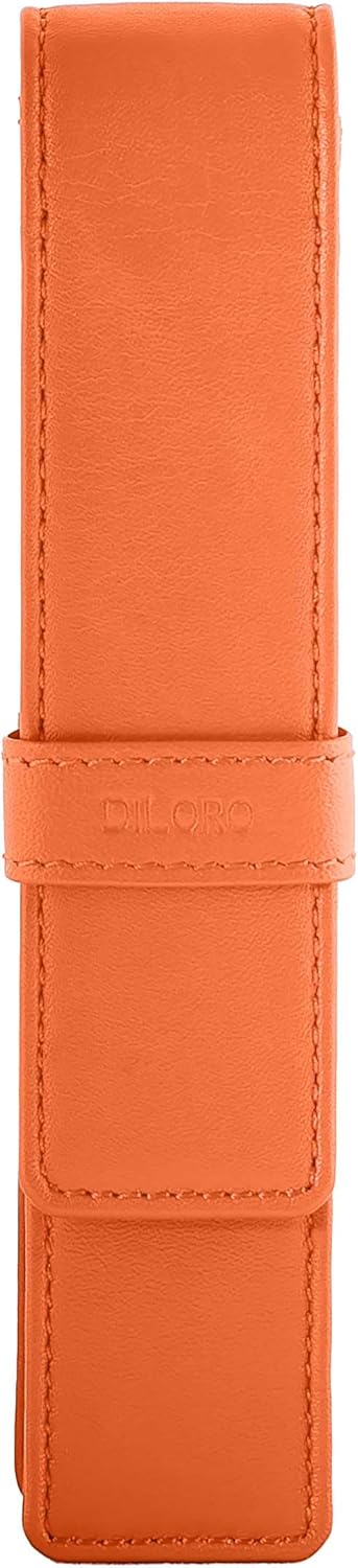 DiLoro Full Grain Leather Pen Case | Single Pen Holder For Fountain & Ballpoint Pens In Reddish Brown