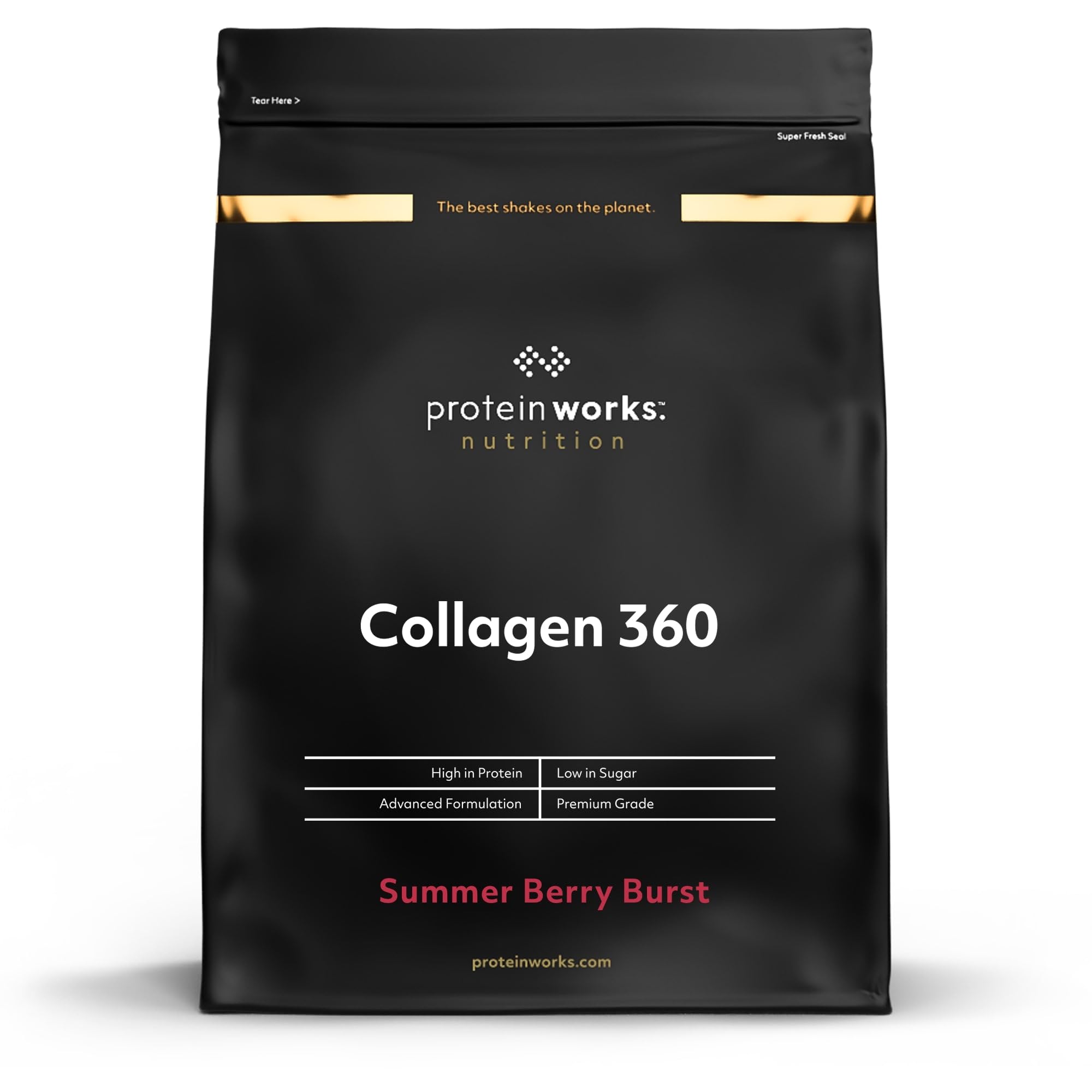 Protein Works - Collagen 360, Powder Supplement, Type I & III, High Protein, Summer Berry Burst, 480g, 32 Servings