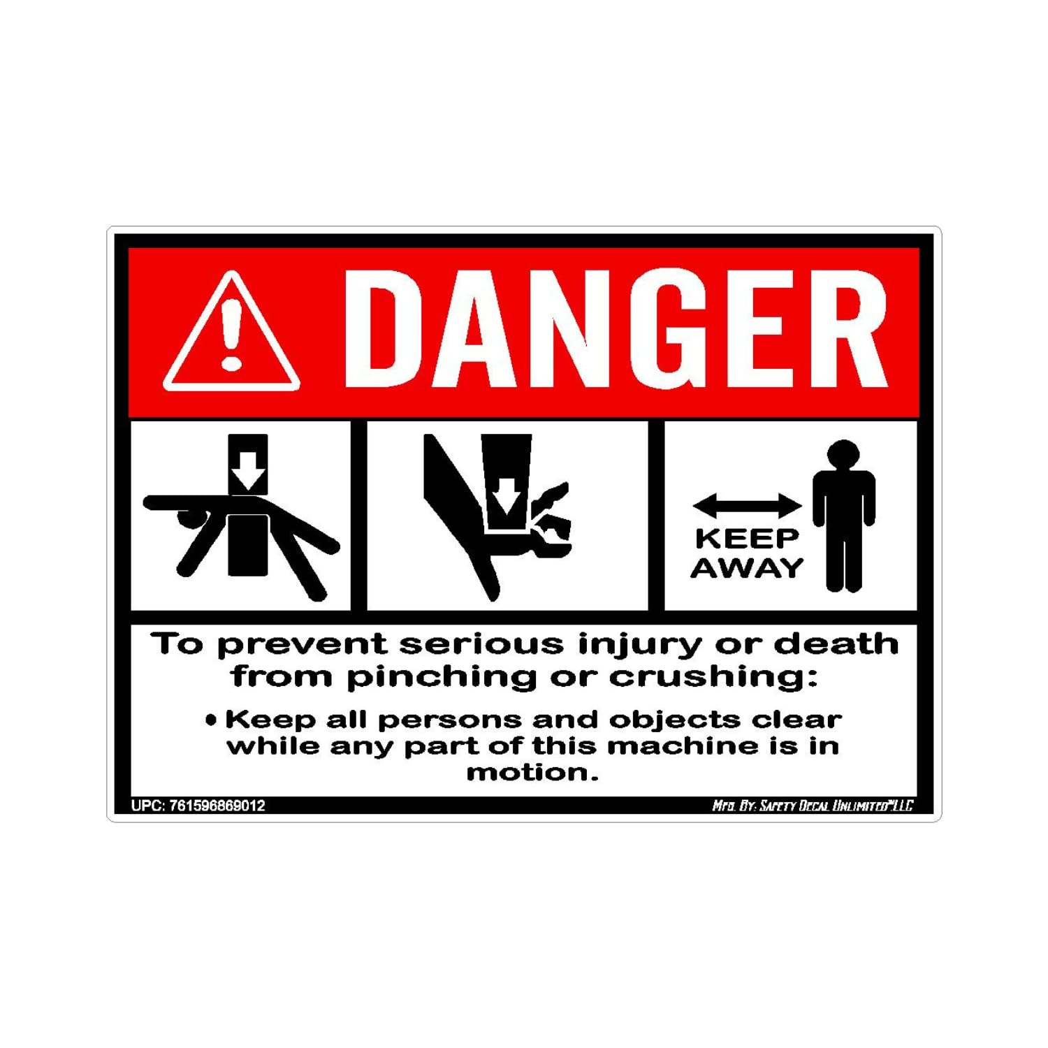 Amazon.com: Danger Crush Pinch Point Warning Label Sticker Decal Peel ...