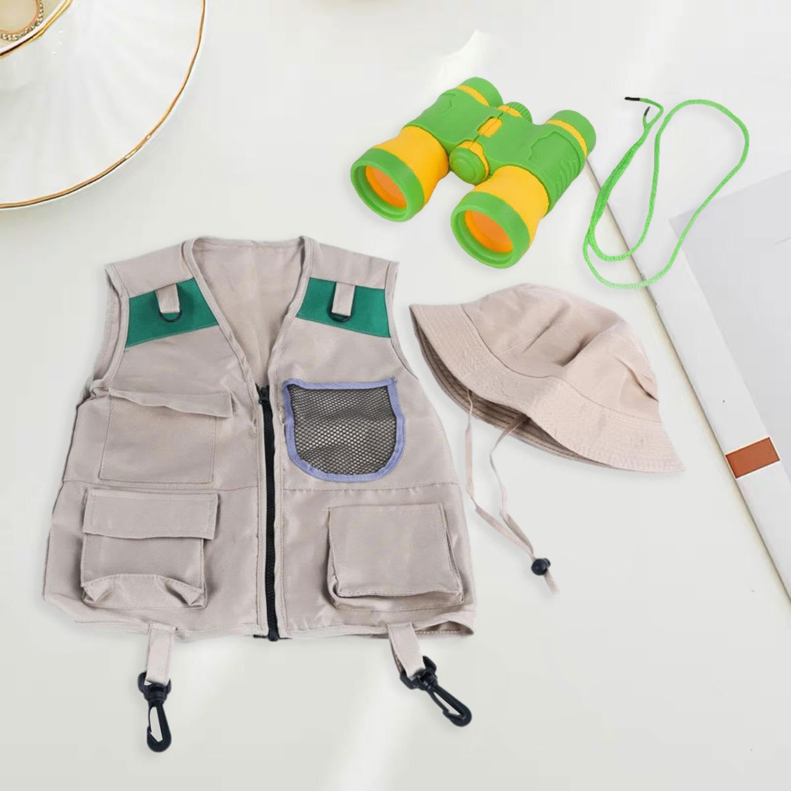Sharplace Kits Explorer Kit Camping Adventure Binoculars de Juguete Gat Gear Camping Gear for Children, Chaleco de Malla