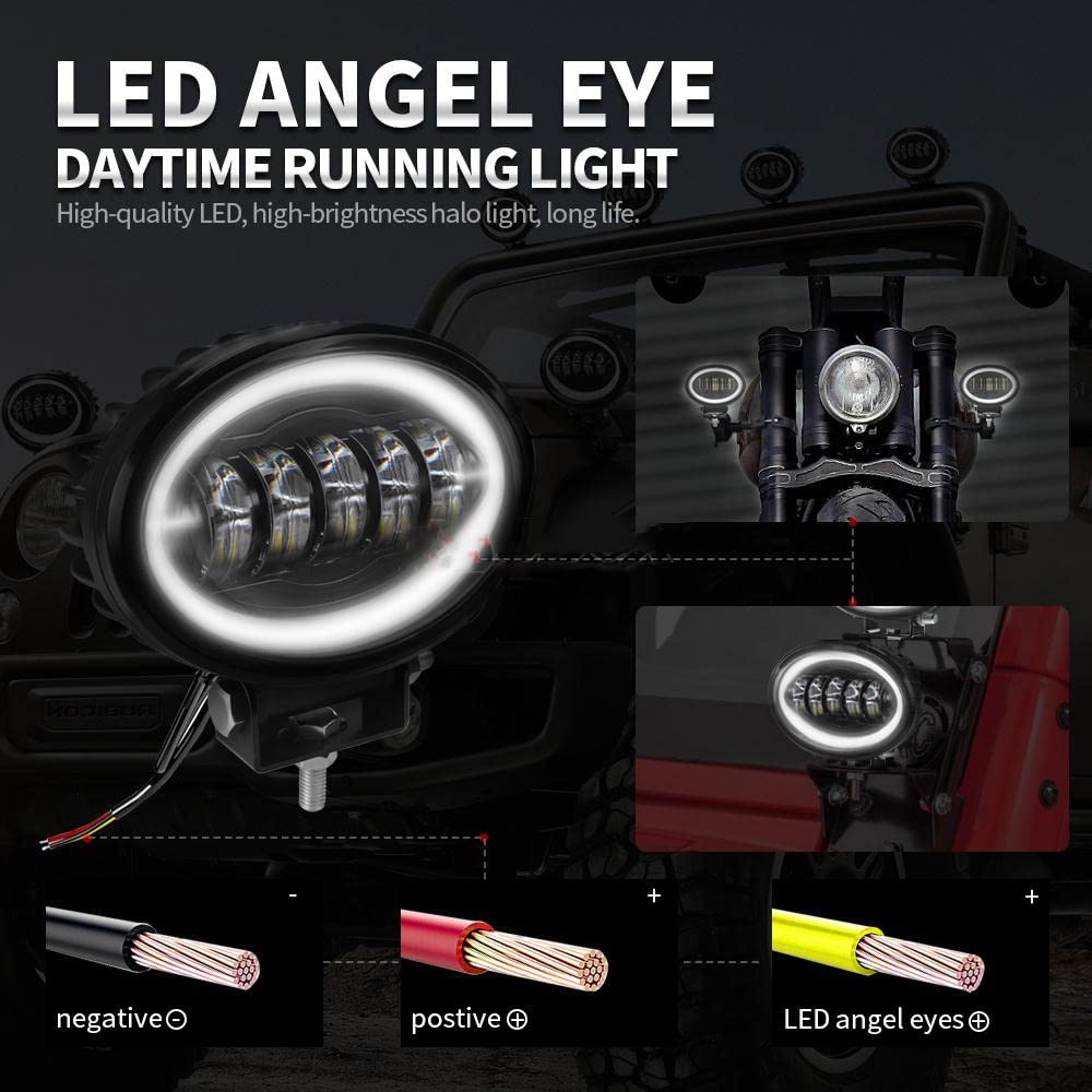 Mincar 5In LED Lampada da Lavoro 7D Lens Faretti Ellittici 12V 24V Rotonda Angel Eye White Halo Daytime Running Fendinebbia 2 Pezzi