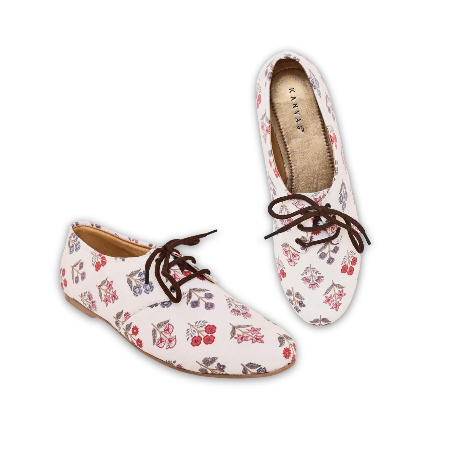 kanvas Printed Casual Shoes for Women - Canvas Material - Stylish Lace up Oxfords - Comfortable Footwear - Fashion Shoes - Lightweight & Slip-Resistant - White Butta Design-picture-20