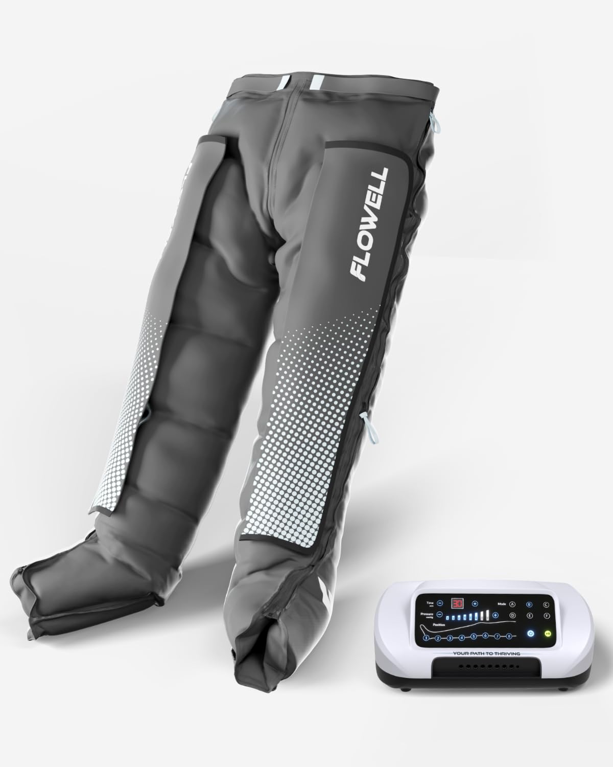 Flowell Air Pressure Therapy System – FDA Cleared (K243791) Home Pants Set – 6-Air-Chamber Leg Compression & Massage System for Circulation Support,