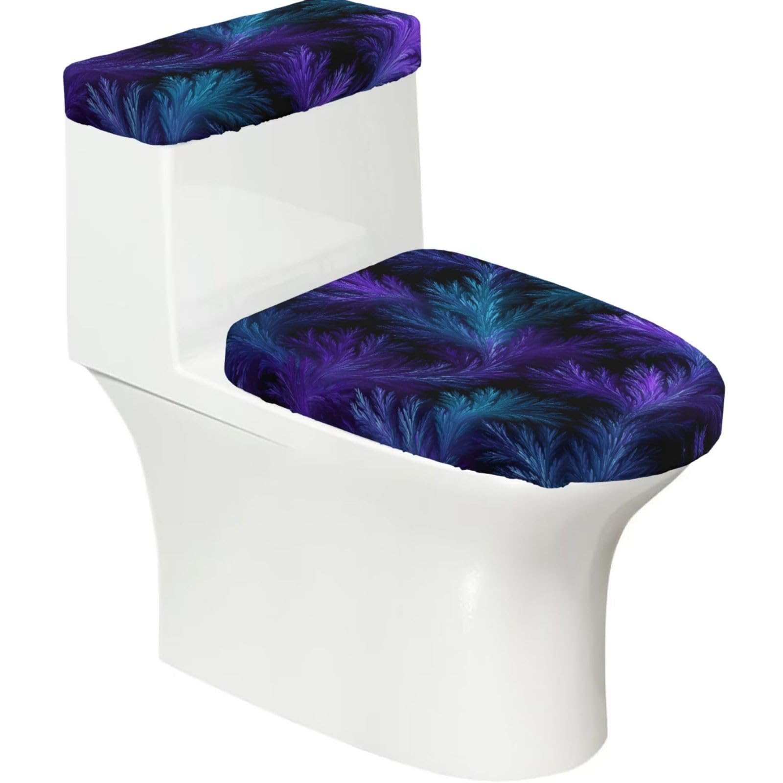 Mrowyc Black Blue-Purple Texture Printed Toilet Seat Set - Set Of 2 - Universal Toilet Seat Cover - Housewarming Birthday Christmas Gift
