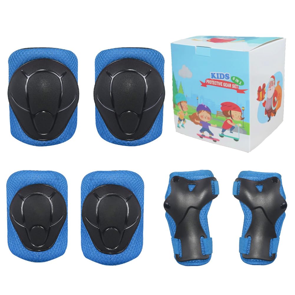 LANOVAGEAR Knieschoner für Kinder 2-8 Jahre - Schoner Inliner Skate Protektoren Set-6er - Knie- und Ellenbogenschützer (Blau-lk, S)