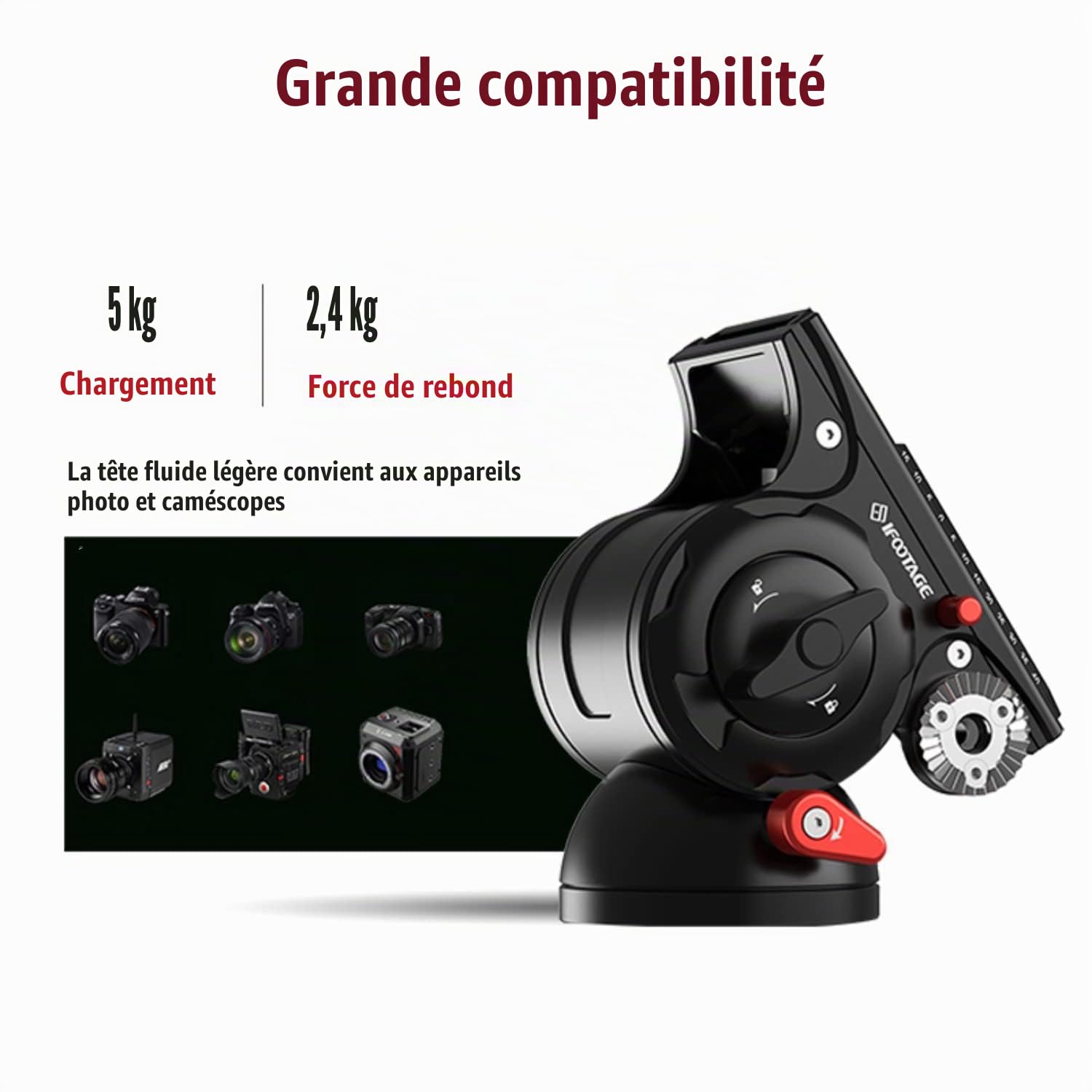 IFOOTAGE Cobra 3 C180F-P+K5S Monopode d'Appareil Photo, Monopode Vidéo, Tête Fluide Vidéo, Tête Panoramique Fluide en Aluminium pour Appareils Photo Reflex et Caméscopes