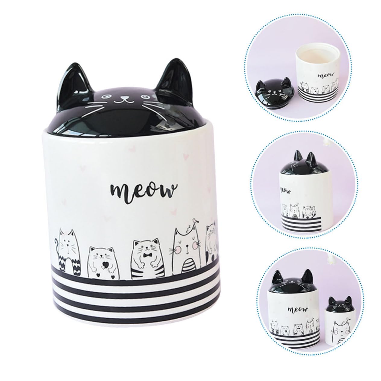 Hemobllo Pot Hermétique en Céramique Blanc à Motif Chat pour Grains | Garde Aliments et Thé au Sec, Usage Table ou Salon, Décor Créatif pour Amateurs de Thé