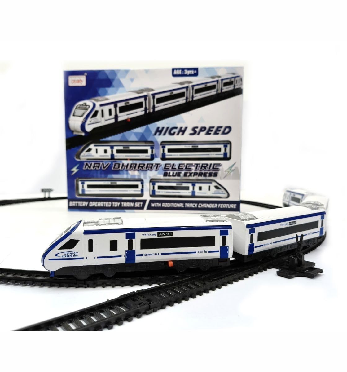 Centy Nav Bharat Electric Blue Express Bullet Train Set, Battery Operated Electric Locomotive Toy with Interlocking Tracks & Coaches, Track Changer Feature Toy Train Set for Kids 3+ Years 3