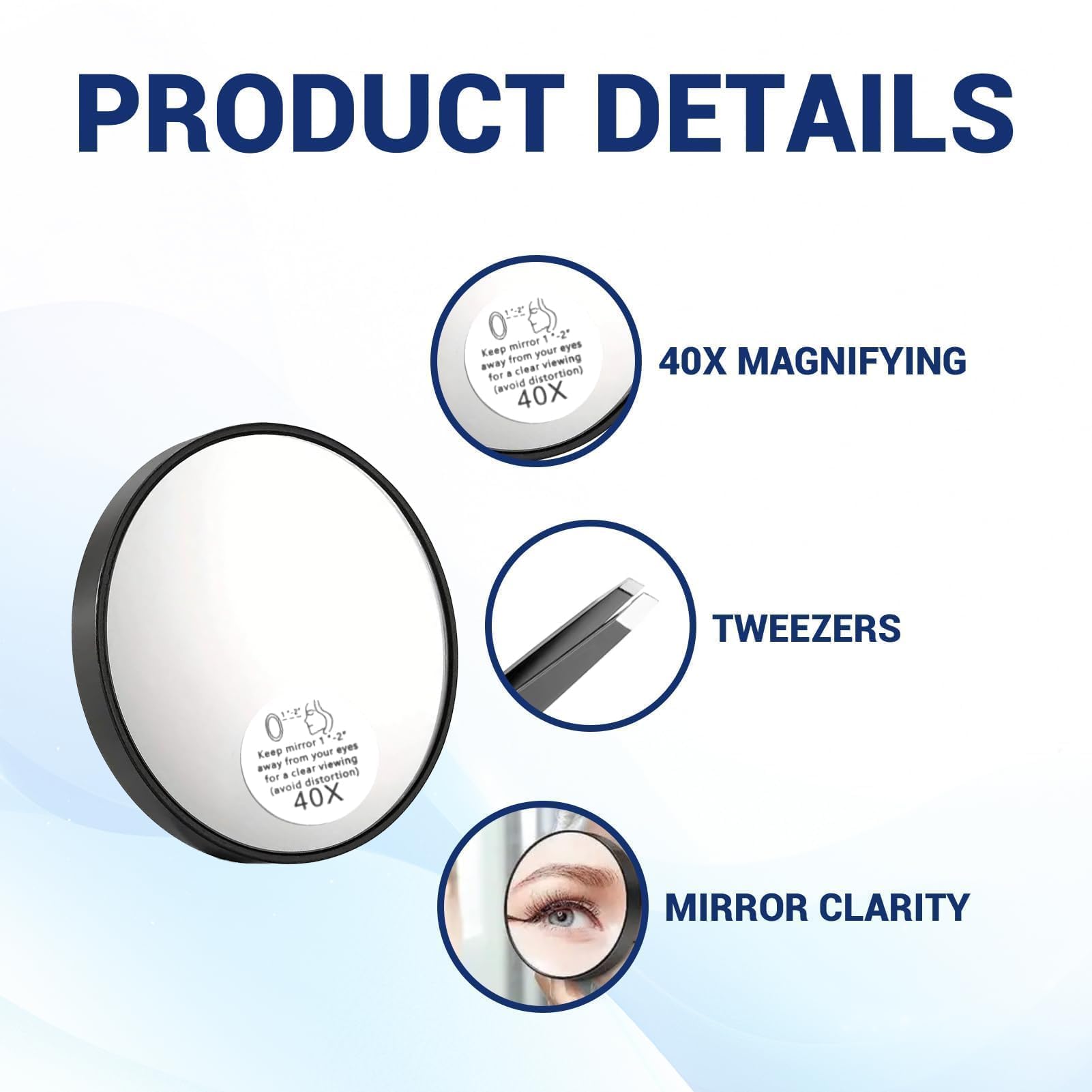 40x Magnifying Mirror, Magnifying Mirror 40x With Stand, Magnify ing Mi rror With 2 Tweezers, 40 X Magnif ying Mirr or - Image 3