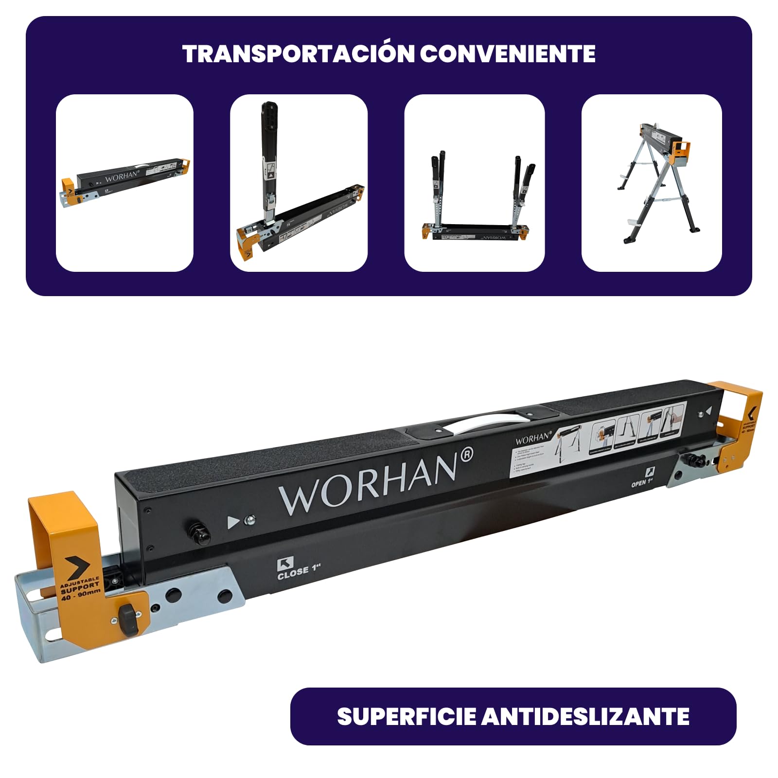 Caballetes x2 Estables y Resistentes Banco de Trabajo Pies Ajustables Antideslizantes Ajuste Rápido Plegable S600A
