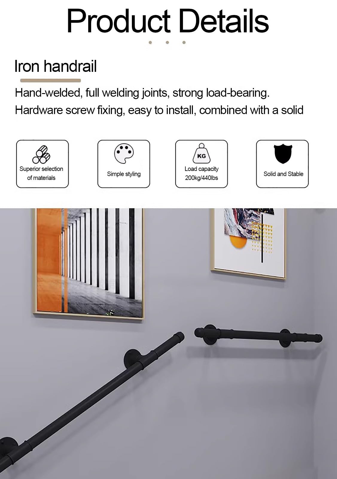 Seguro galvanizado para escaleras, porches, 290 cm, antideslizante, para niños, adultos y mujeres embarazadas, diseño seguro