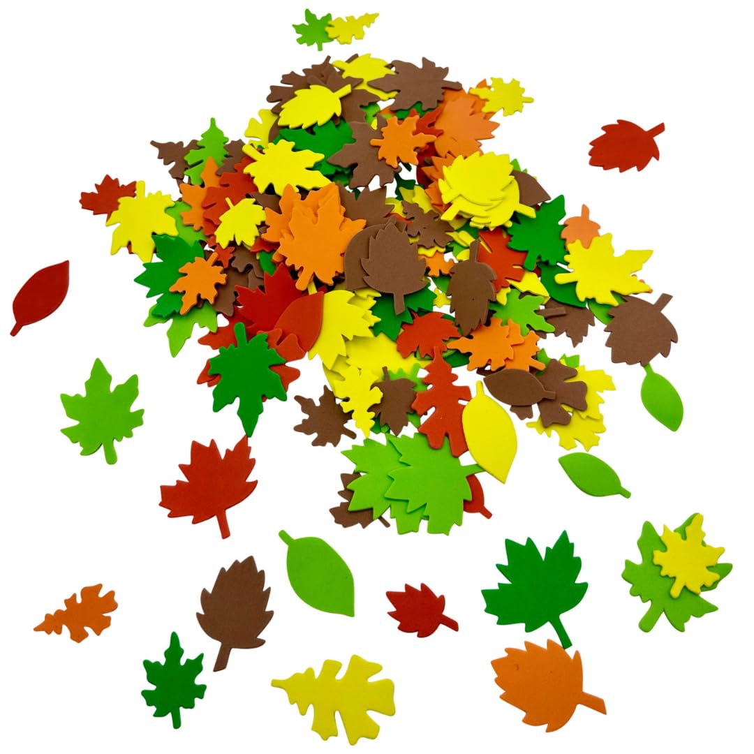 Springboard Pre-Cut Foam Leaves (500 Pack), Colourful EVA Craft Foam Shapes for EYFS Nature Collage, Autumn Crafts & Kids Art