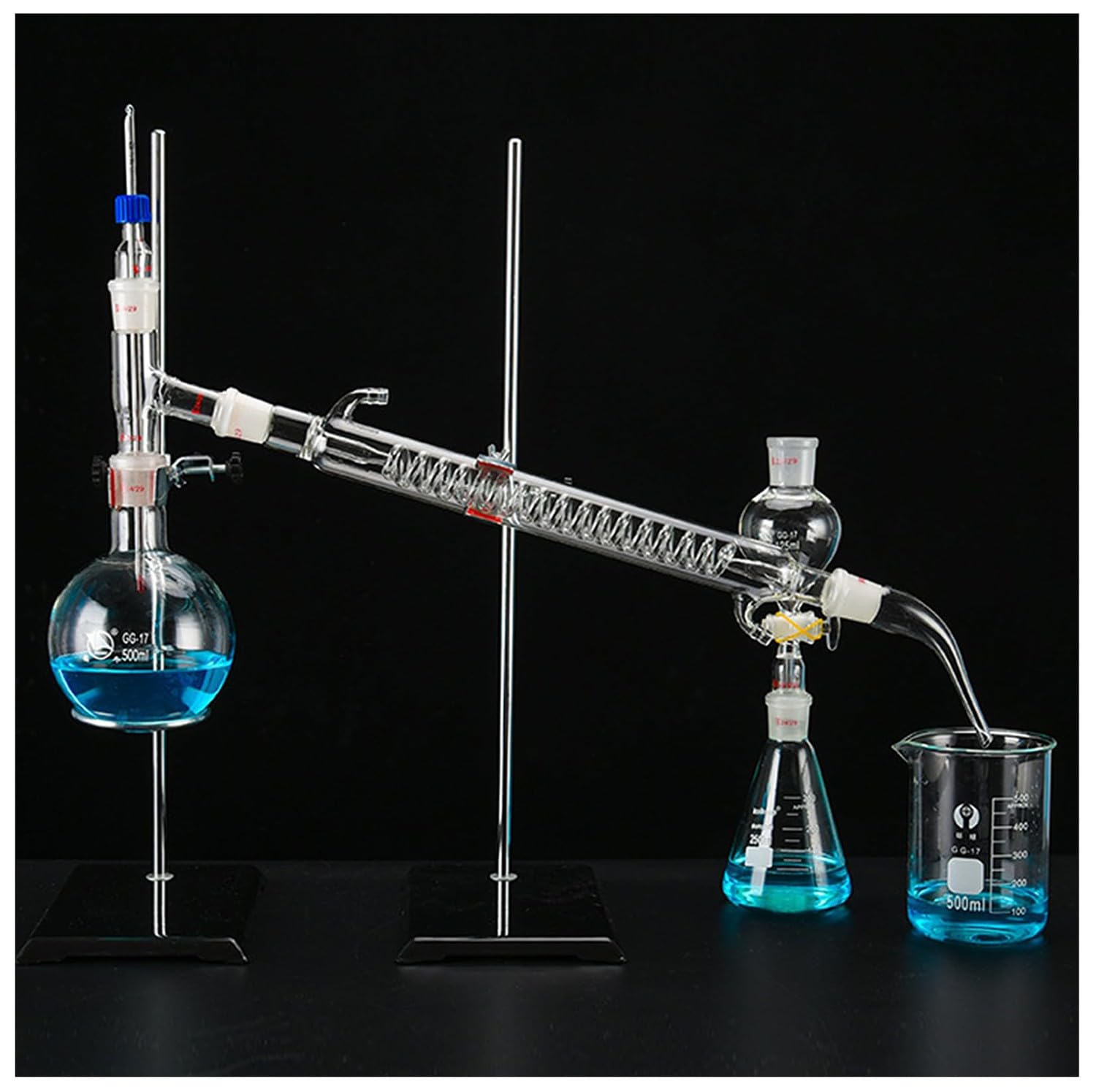 Kit de aparato de destilación, destilador de aceites esenciales, enseñanza de ciencias industriales en el hogar, equipo de destilación de vapor al vacío, cristalería y agua