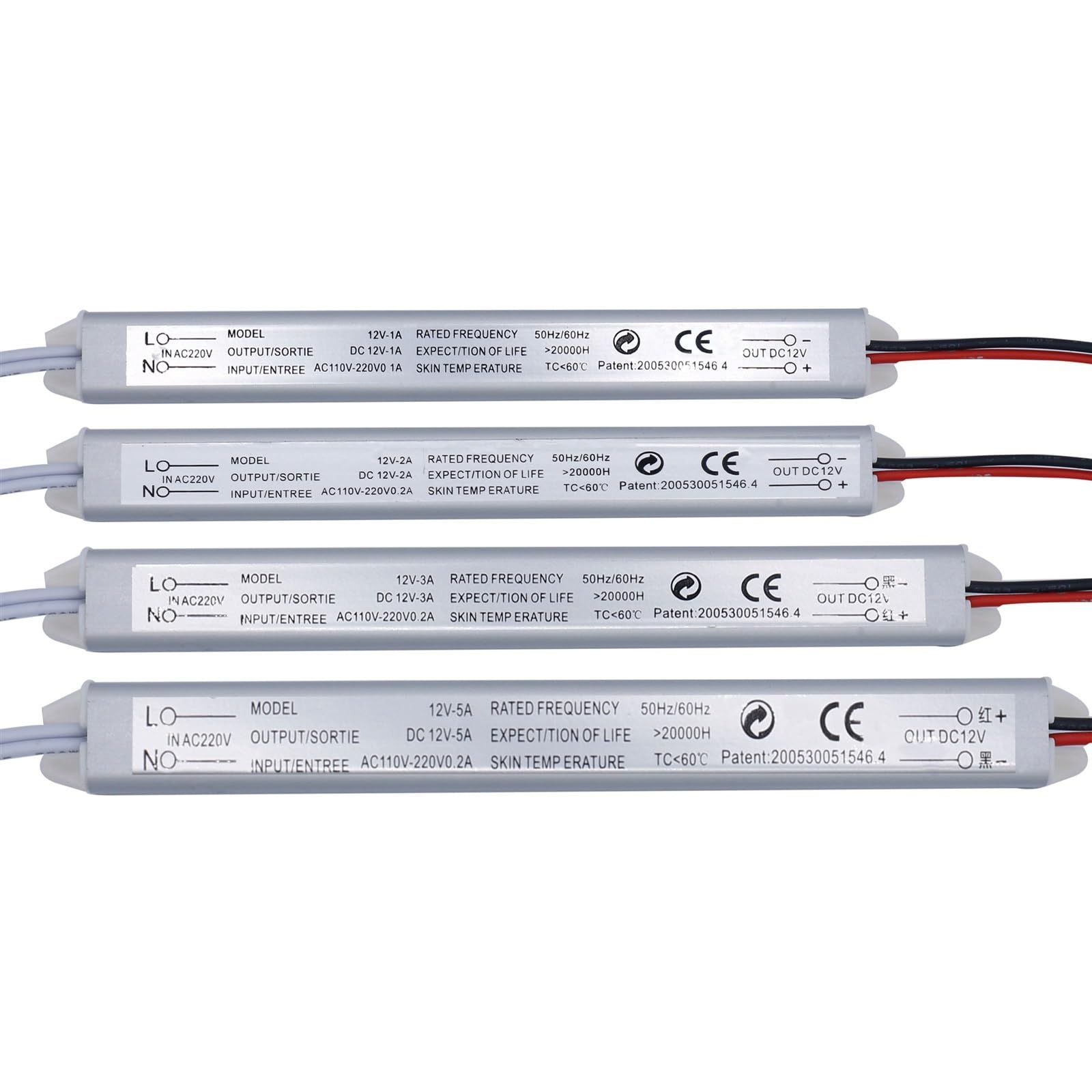 5pcs LED Driver 220v à 12V Commutation LED Driver Transformateur d'éclairage 12V Alimentation 12W 24W 36W 60W 72W for LED Strip Lamp(DC12V 5A 5pcs)