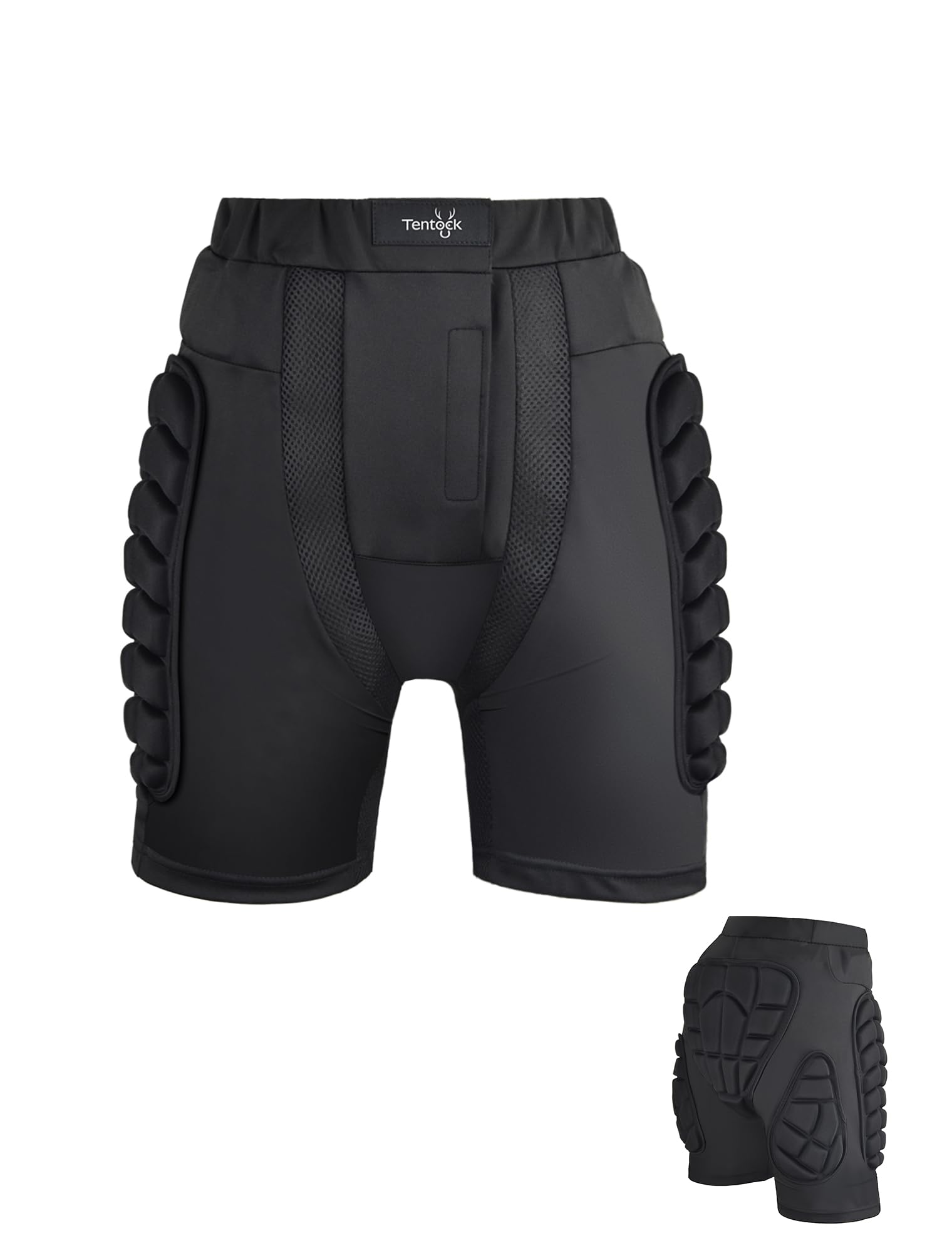Tentock Adultos Pantalones Cortos de Compresión con Protectores Acolchados 3D, para Esquí Patinaje, Tamaño Completo
