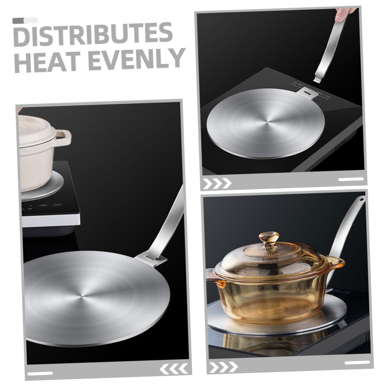 Difusor de Calor para Cocina de Gas E Inducción de Acero Inoxidable, 9,45 Pulgadas, con Mango Desmontable, Distribuye el Calor de Forma Uniforme