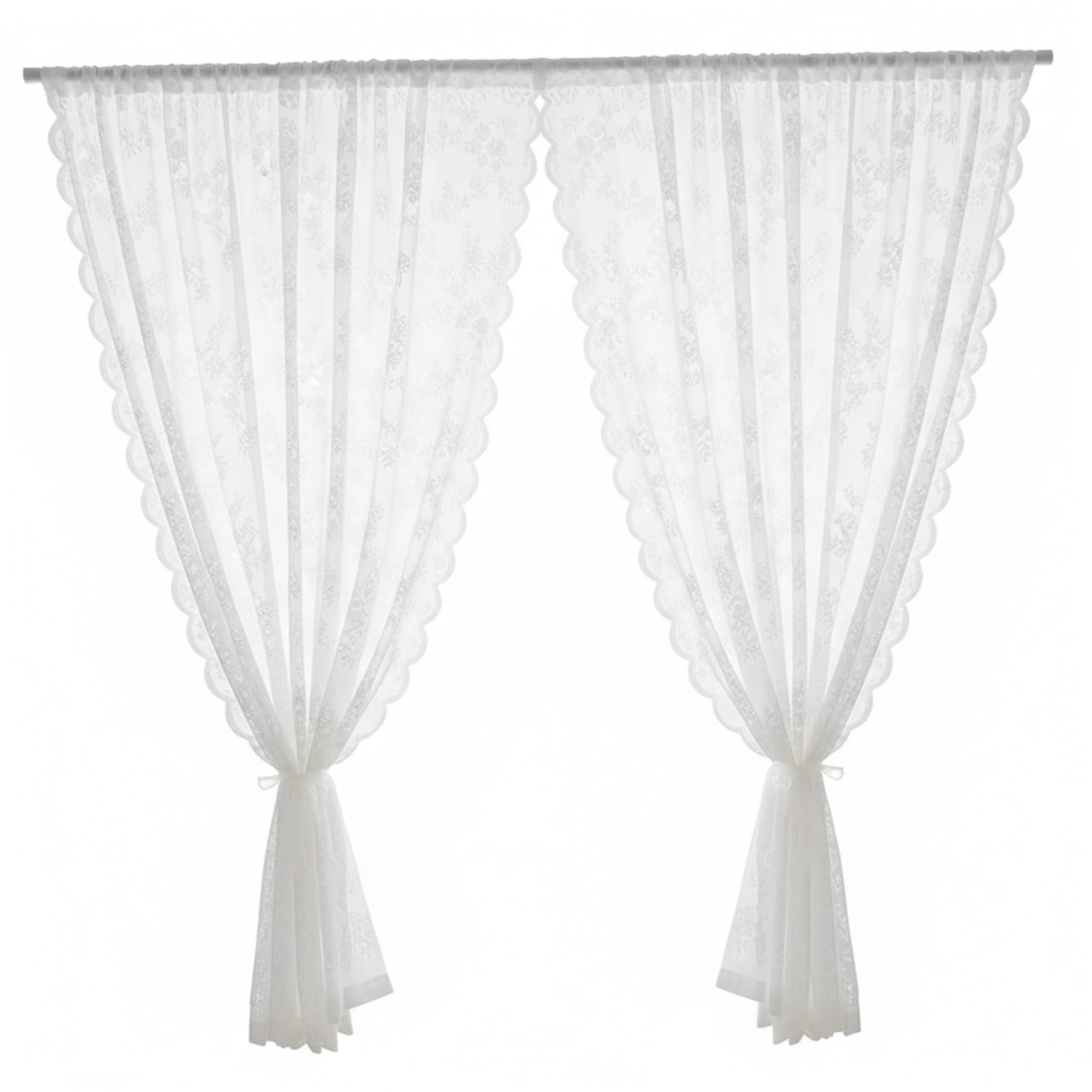 Gemuseeee White Lace Curtains 2 Panels, Floral Lace Curtains with Embroidered Flowers for Sheer Privacy and Natural Light, 70x120cm White, Floral, Curtain, Victorian Cu