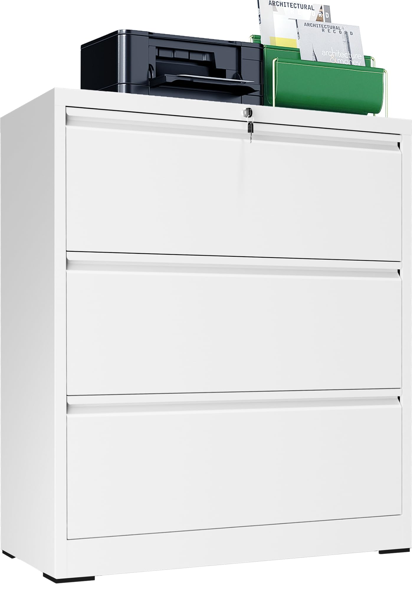 3 Drawer Lateral File Cabinet, Metal Filing Cabinet for Home Office, White