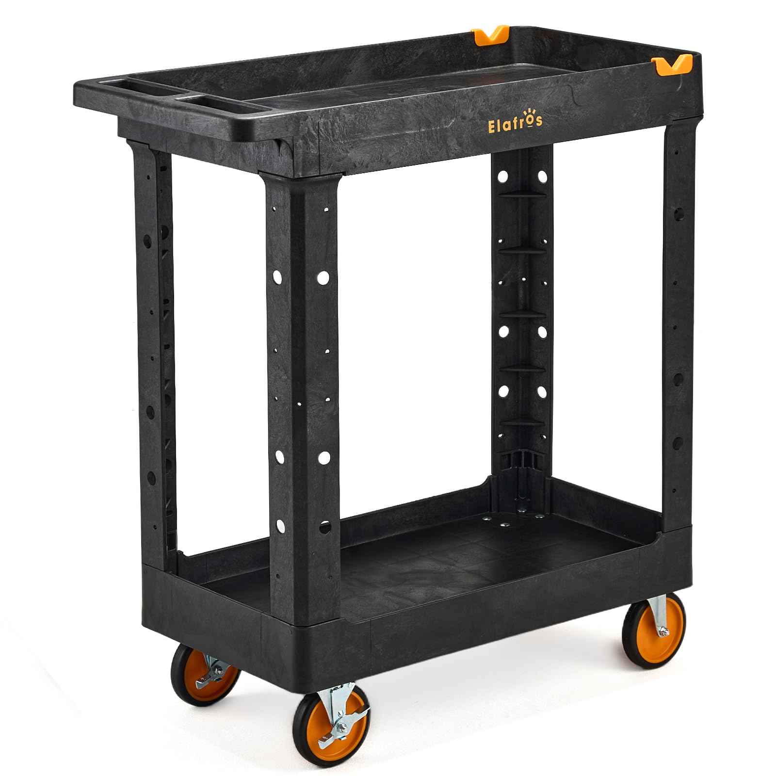 ELAFROS 2-Shelf Heavy Duty Utility Cart – 34.4" L x 16.7" W x 38.5" H Rolling Work Cart with Deep Shelves, 550 lbs Capacity, Industrial Plastic Service Cart for Garage, Warehouse, Shop
