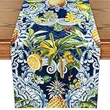 WRAPAHOLIC Tropical Vibe Table Runner - 13 x 72 Inch - Farmhouse Indoor Kitchen Anniversary Wedding Dining Table Decorations for Home Party - Pineapple and Lemon