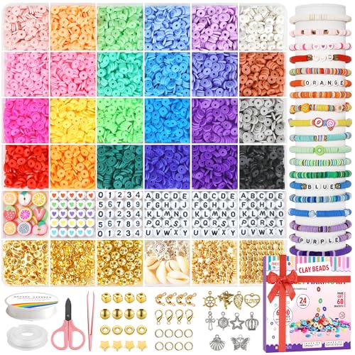 Image of Redtwo 6200 Clay Beads Bracelet Making Kit, 24 Colors Flat Preppy Beads for Friendship Bracelets, Polymer Clay Bead with Charms for Jewelry Making, Crafts Gifts for Girls Ages 6-12