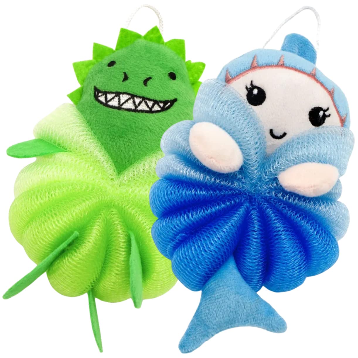 Didiseaon 2Pcs Bath Loofah Sponge Portable Cartoon Bath Balls for Exfoliating Shower Fun Adorable Dinosaur Mermaid Design Lightweight Durable