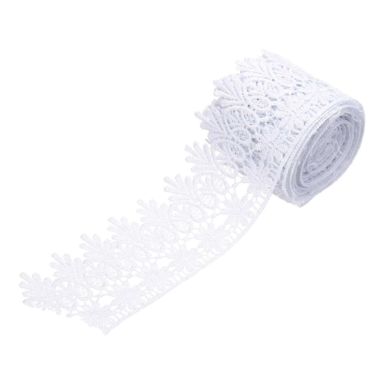 sourcing map 3 Inch Wide 5 Yard Lace Ribbon Floral Pattern Porcelain White Embroidered Edge Lace Trim Ribbons for Sewing Making, DIY Crafts, Gift Wrapping, Wedding Decor — image 1