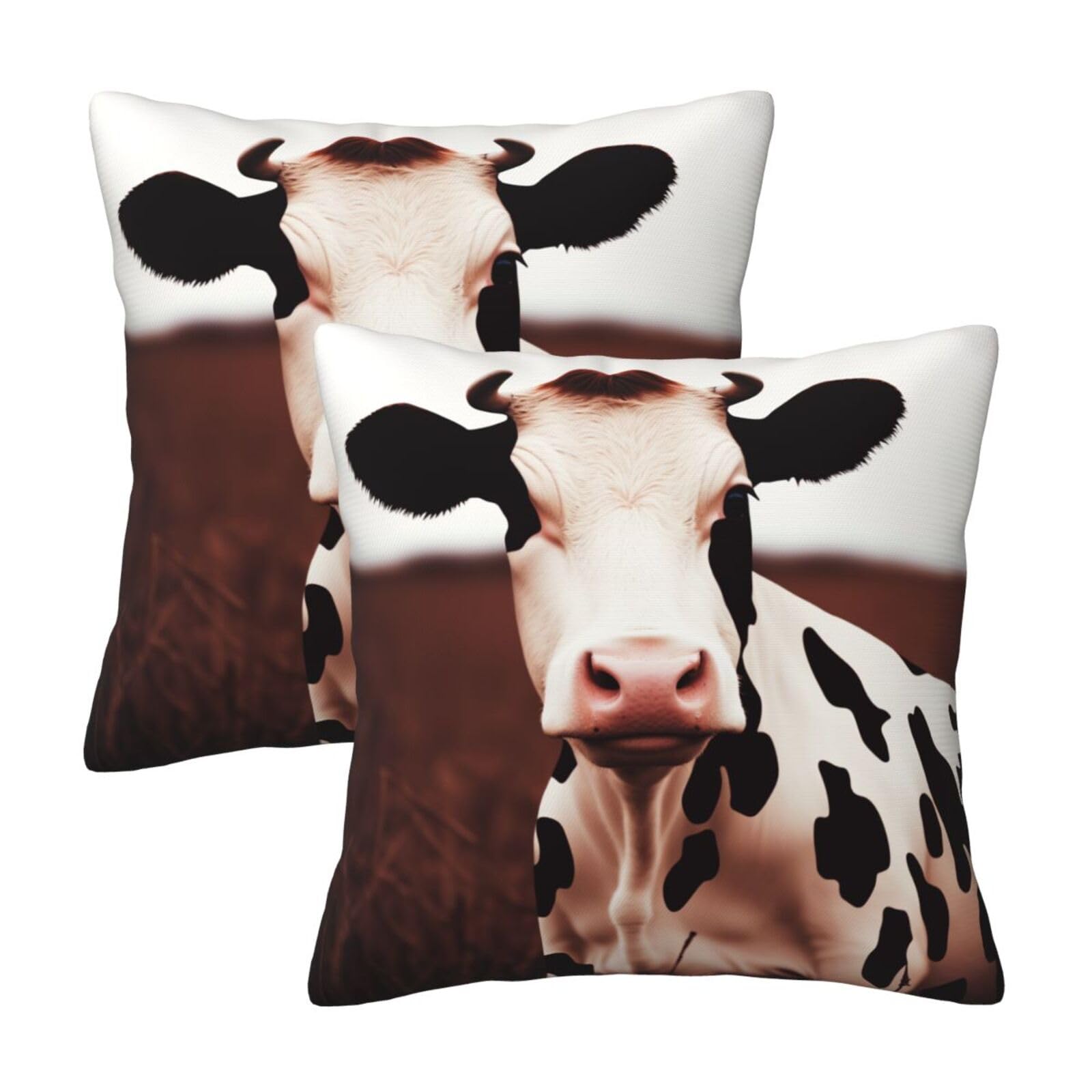 Cute Cow Throw Pillow Cases 2 Pack Square Pillowcases Soft Pillow Protectors for Couch Livingroom Sofa Bed Office Car,50x50 CM