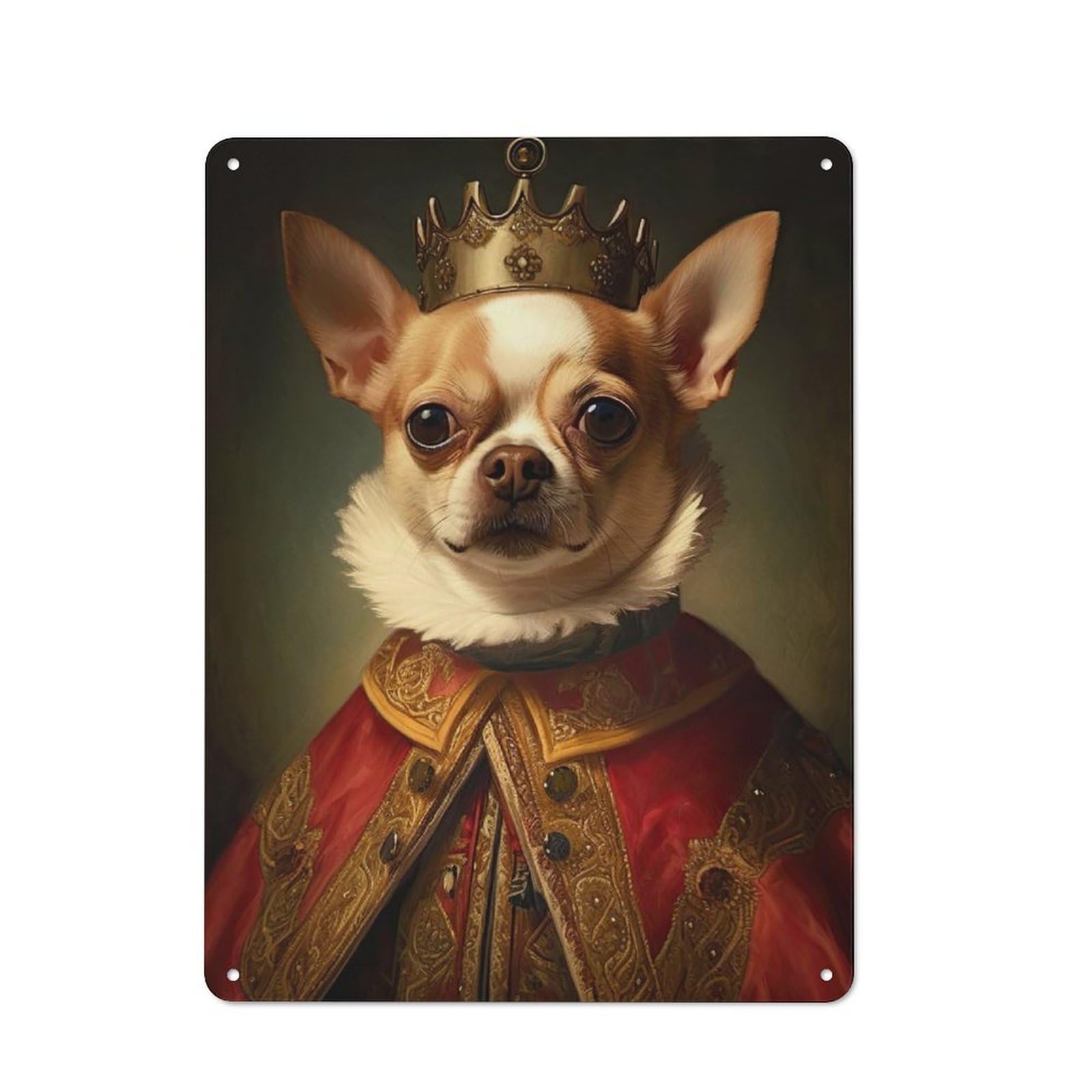 Office Metal Sign with Chihuahua The King Design 40x30cm, Classic Study Room Decor for Office, Study, Studio Or Hallway