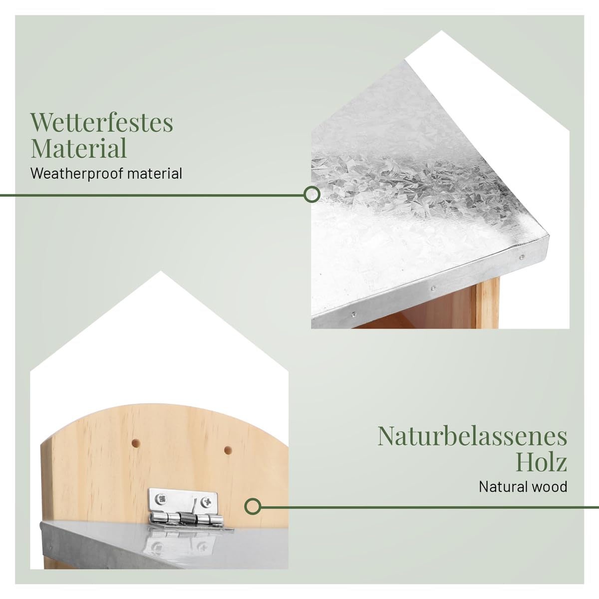 WILDLIFE HOME Comedero para ardilla XL con techo de metal, estación de alimentación de madera maciza atornillada, resistente a la intemperie y sin tratar, casa para ardillas